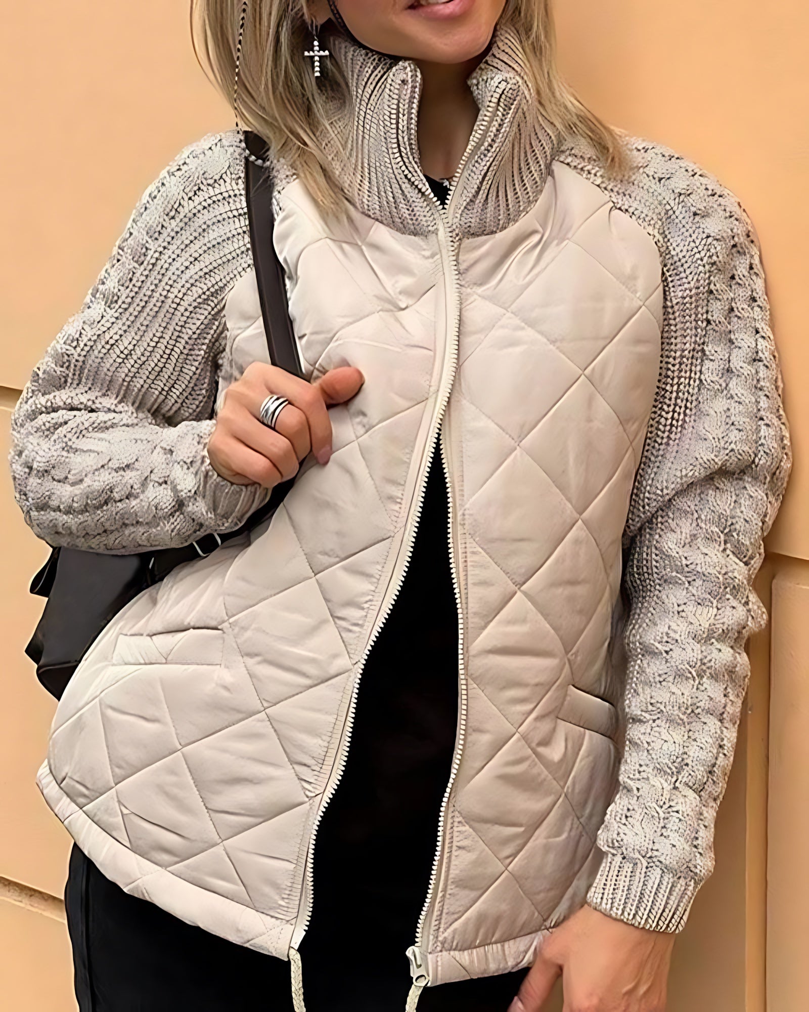 Adeline – Knit Sleeve Quilted Zip Up Jacket