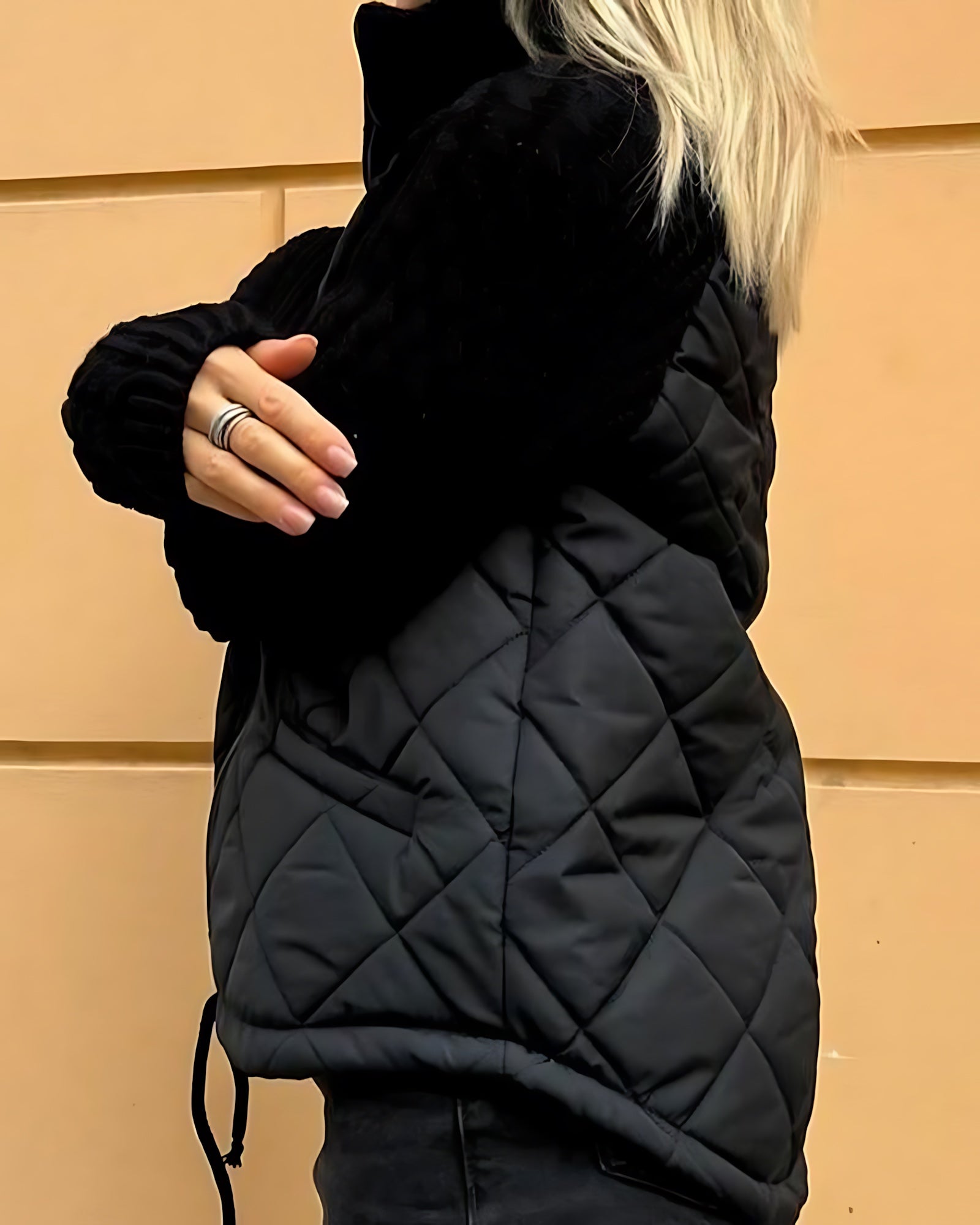 Adeline – Knit Sleeve Quilted Zip Up Jacket