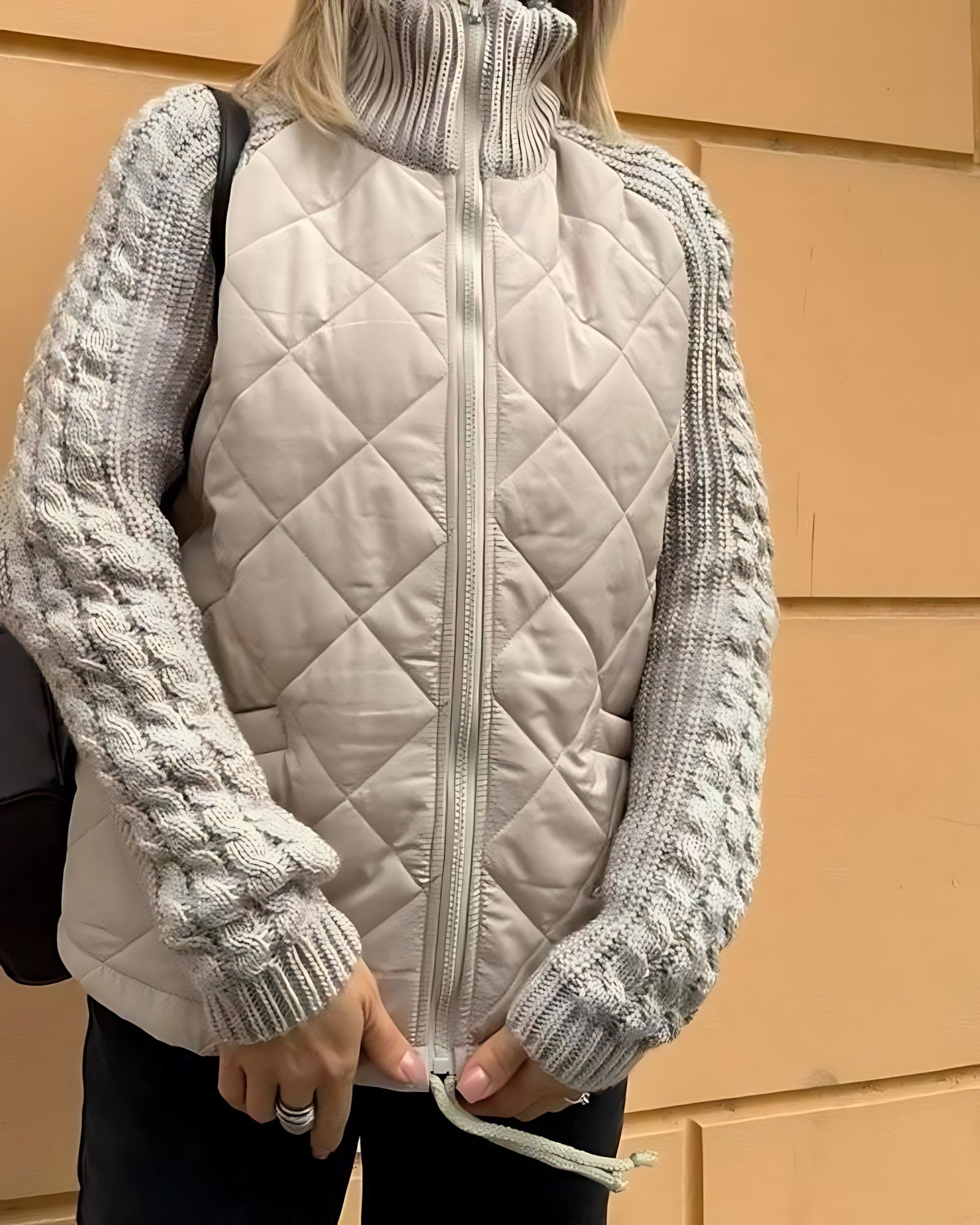 Adeline – Knit Sleeve Quilted Zip Up Jacket
