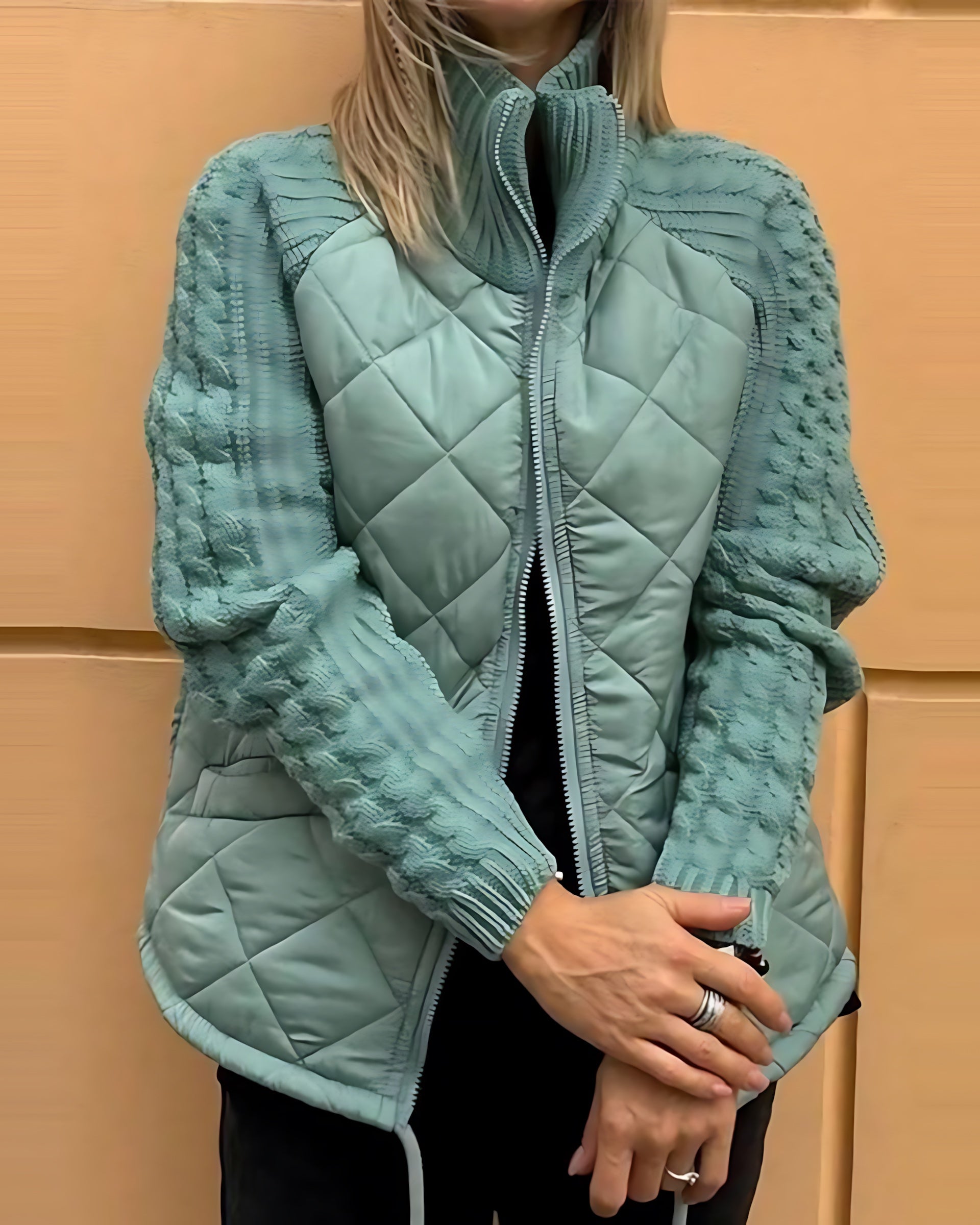 Adeline – Knit Sleeve Quilted Zip Up Jacket