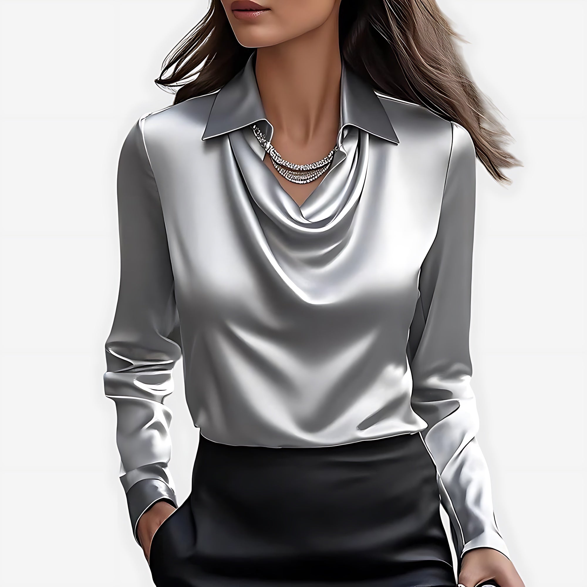 Adeline – Satin Cowl Neck Long Sleeve Blouse
