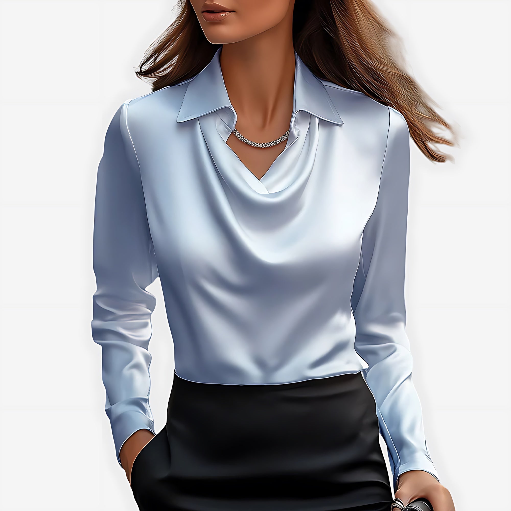 Adeline – Satin Cowl Neck Long Sleeve Blouse
