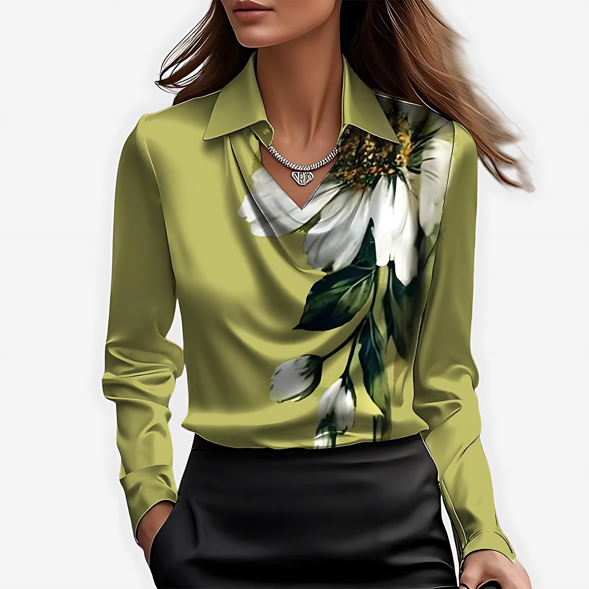 Adeline – Satin Cowl Neck Long Sleeve Blouse