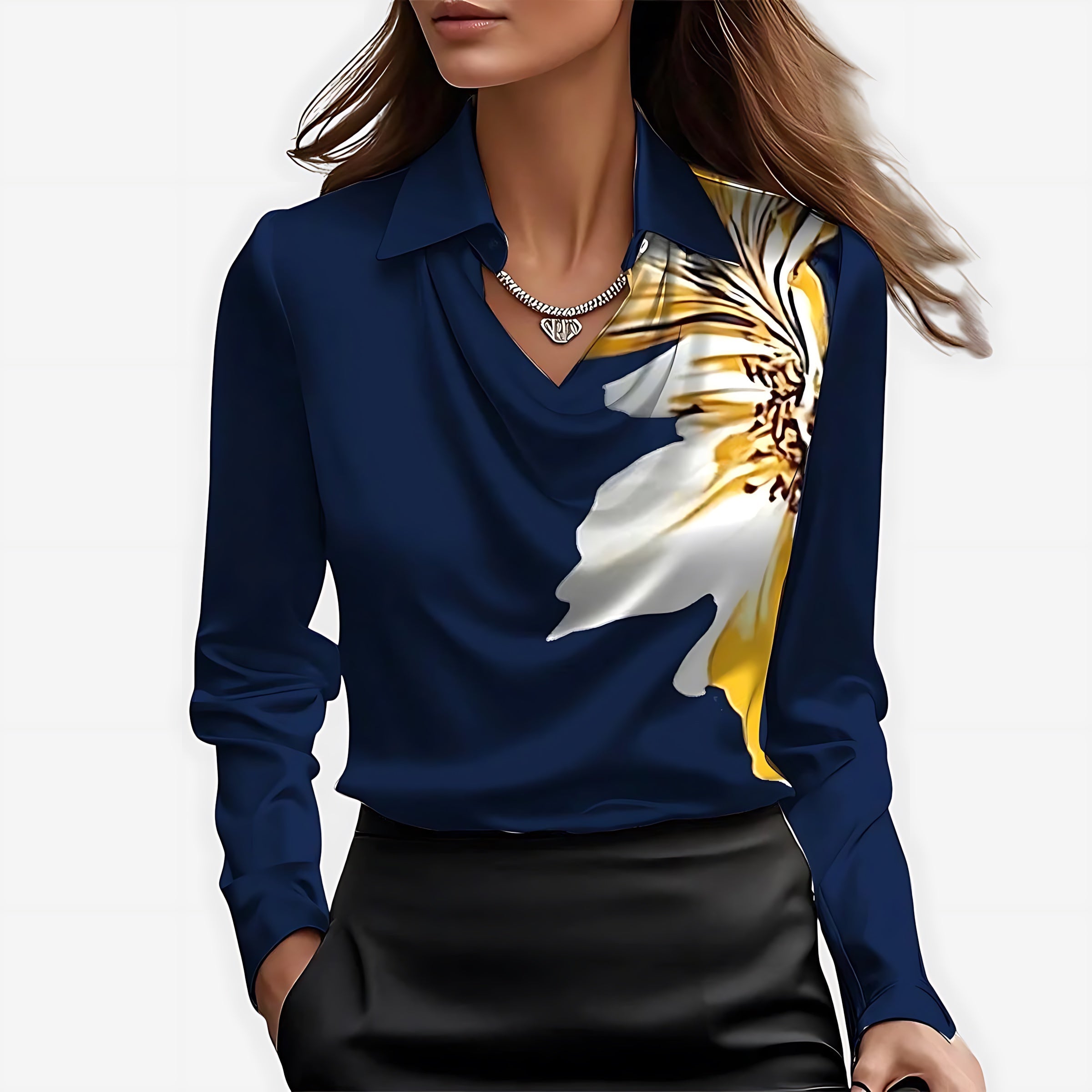 Adeline – Satin Cowl Neck Long Sleeve Blouse