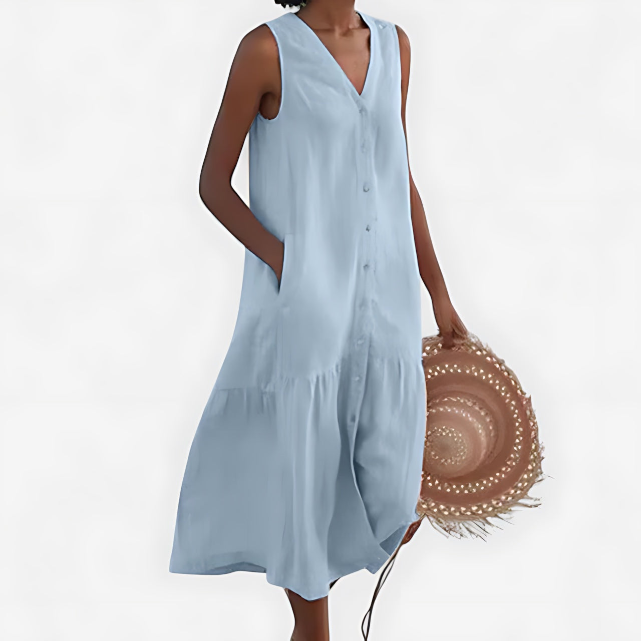 Adeline – V Neck A Line Summer Midi Dress