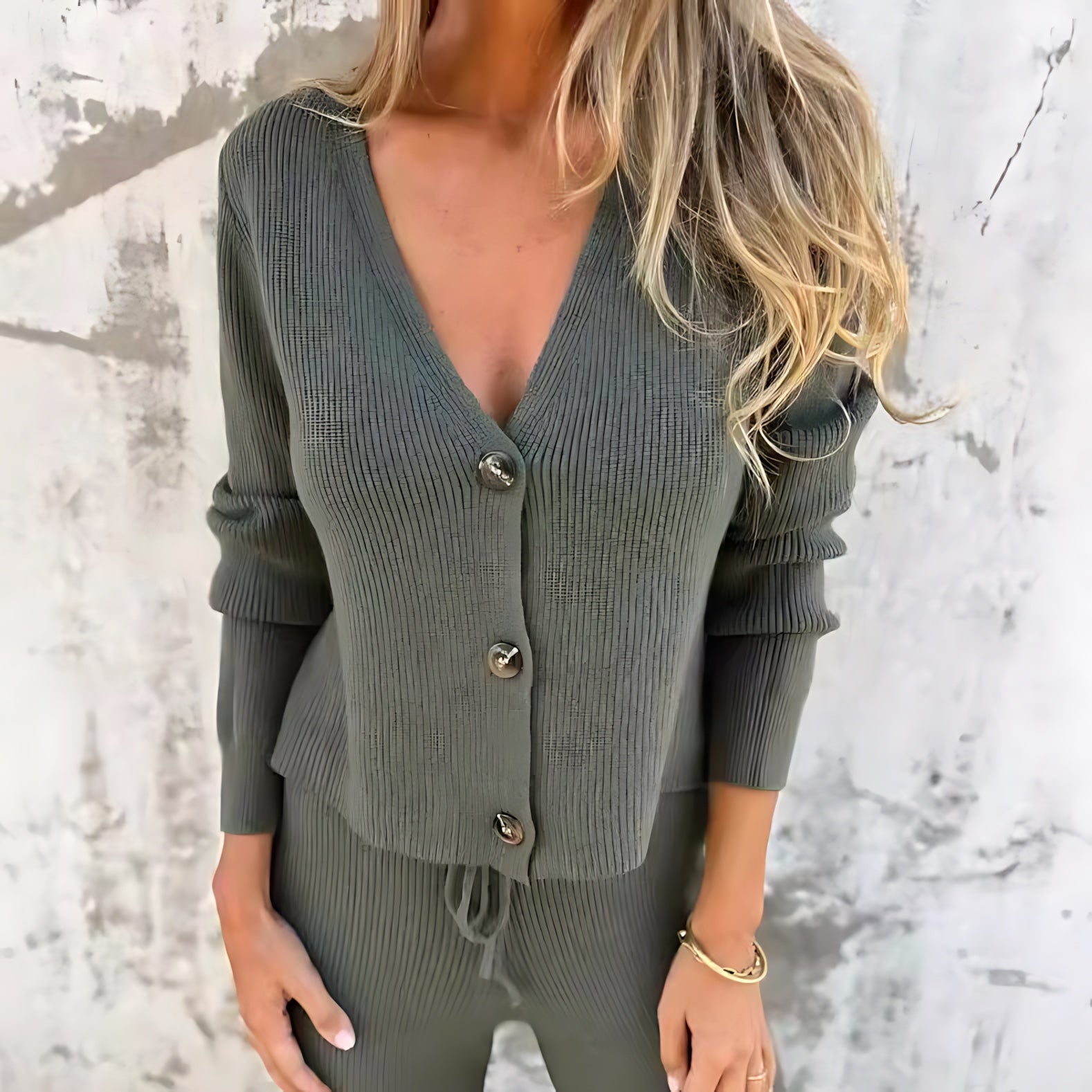 Adriana – Button Up Cardigan and Knit Pants Lounge Set