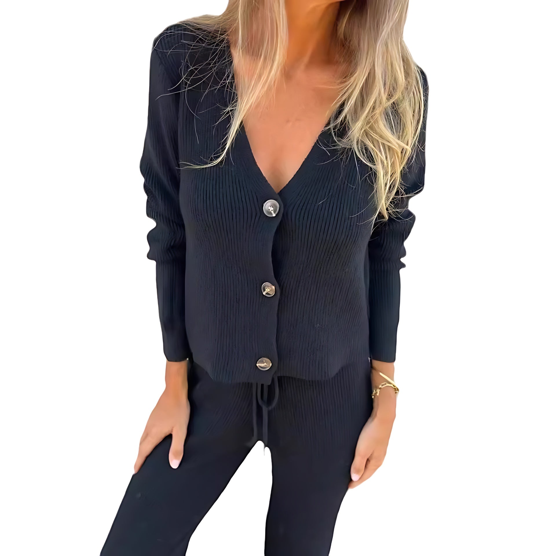 Adriana – Button Up Cardigan and Knit Pants Lounge Set