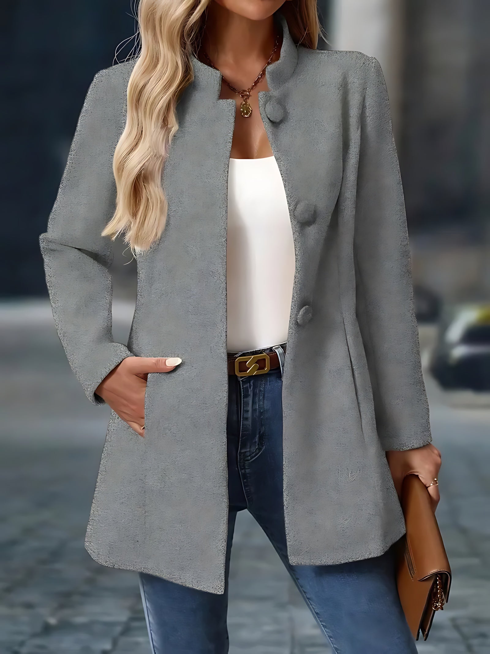 Adriana – Stand Collar Button Front Midi Coat