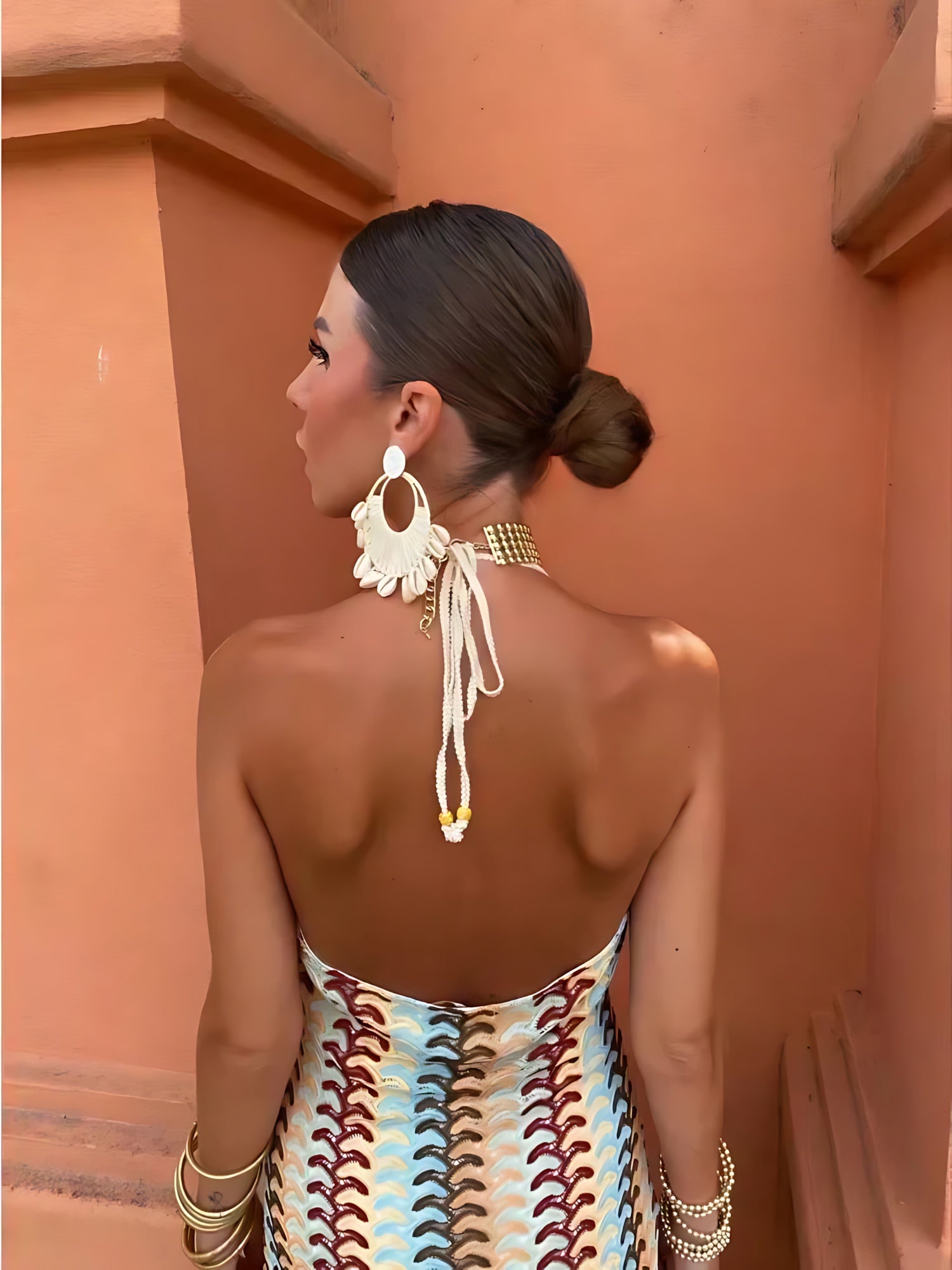 Adriana – Striped Knit Halter Neck Maxi Dress