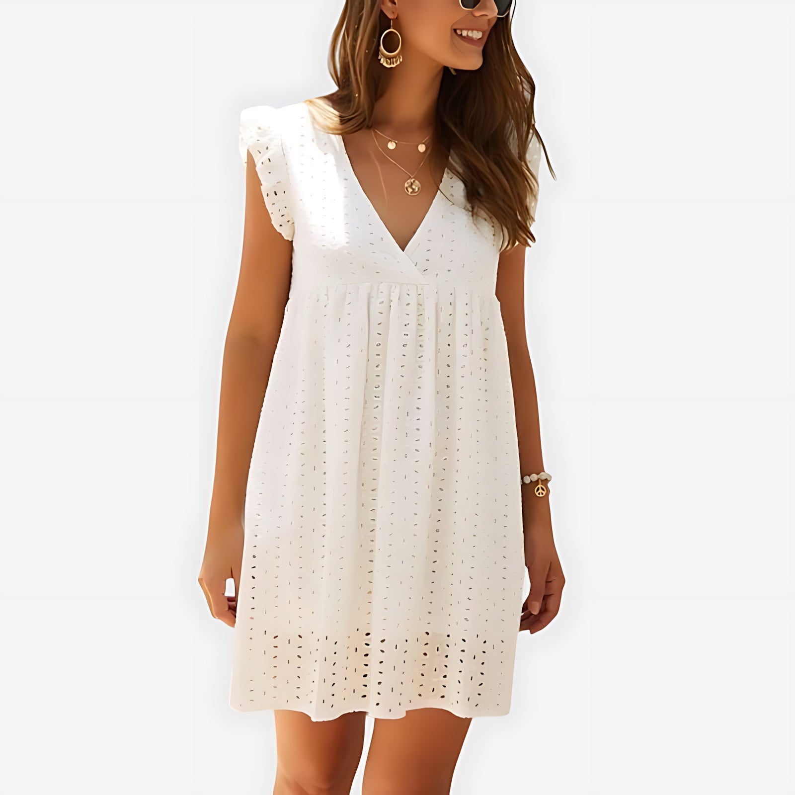 Adriana – V Neck Ruffle Swing Summer Mini Dress