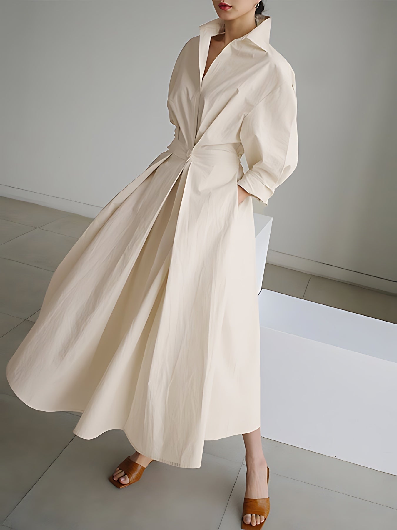 Alaia – Collared Long Sleeve Maxi Shirt Dress