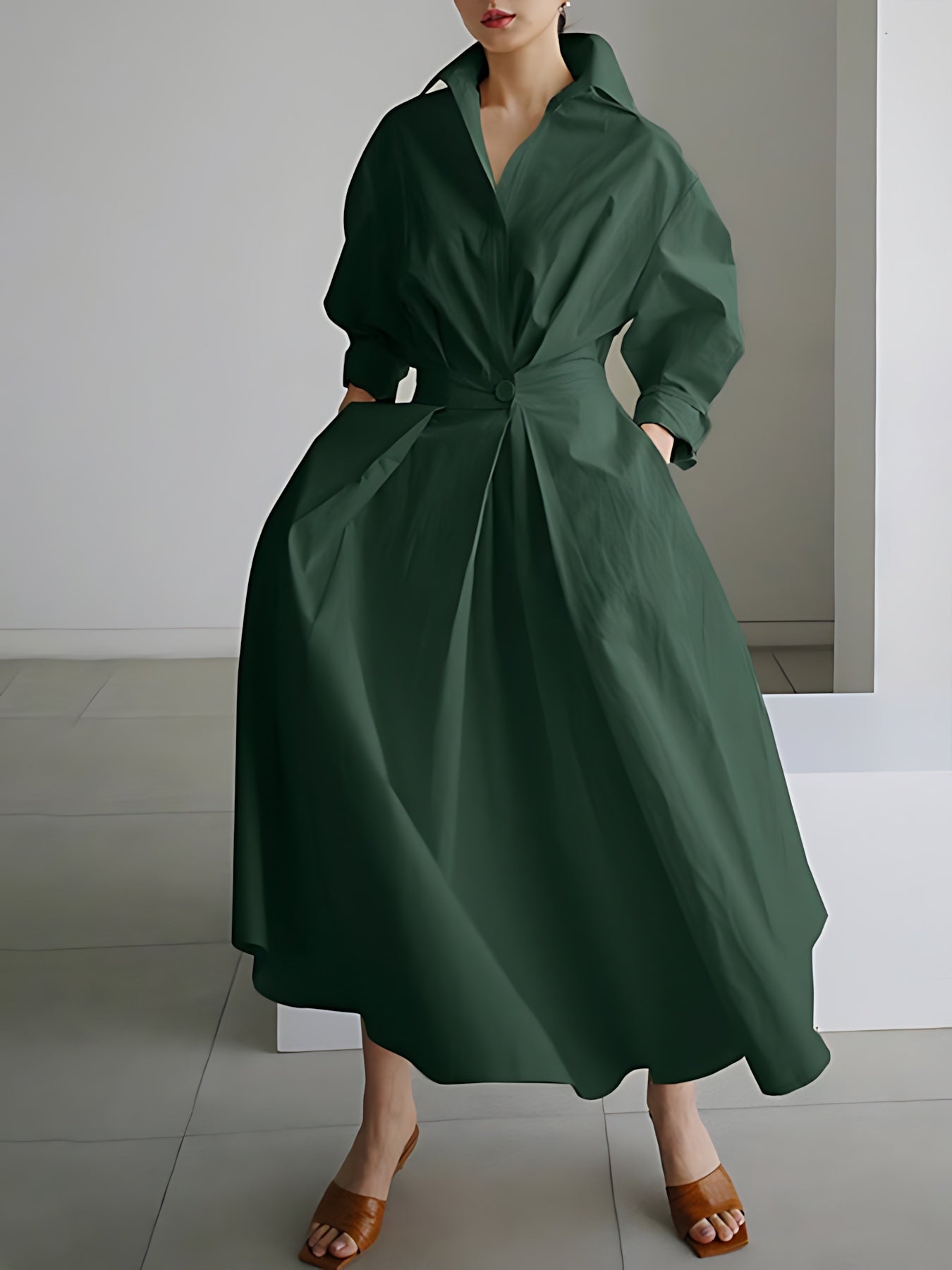 Alaia – Collared Long Sleeve Maxi Shirt Dress