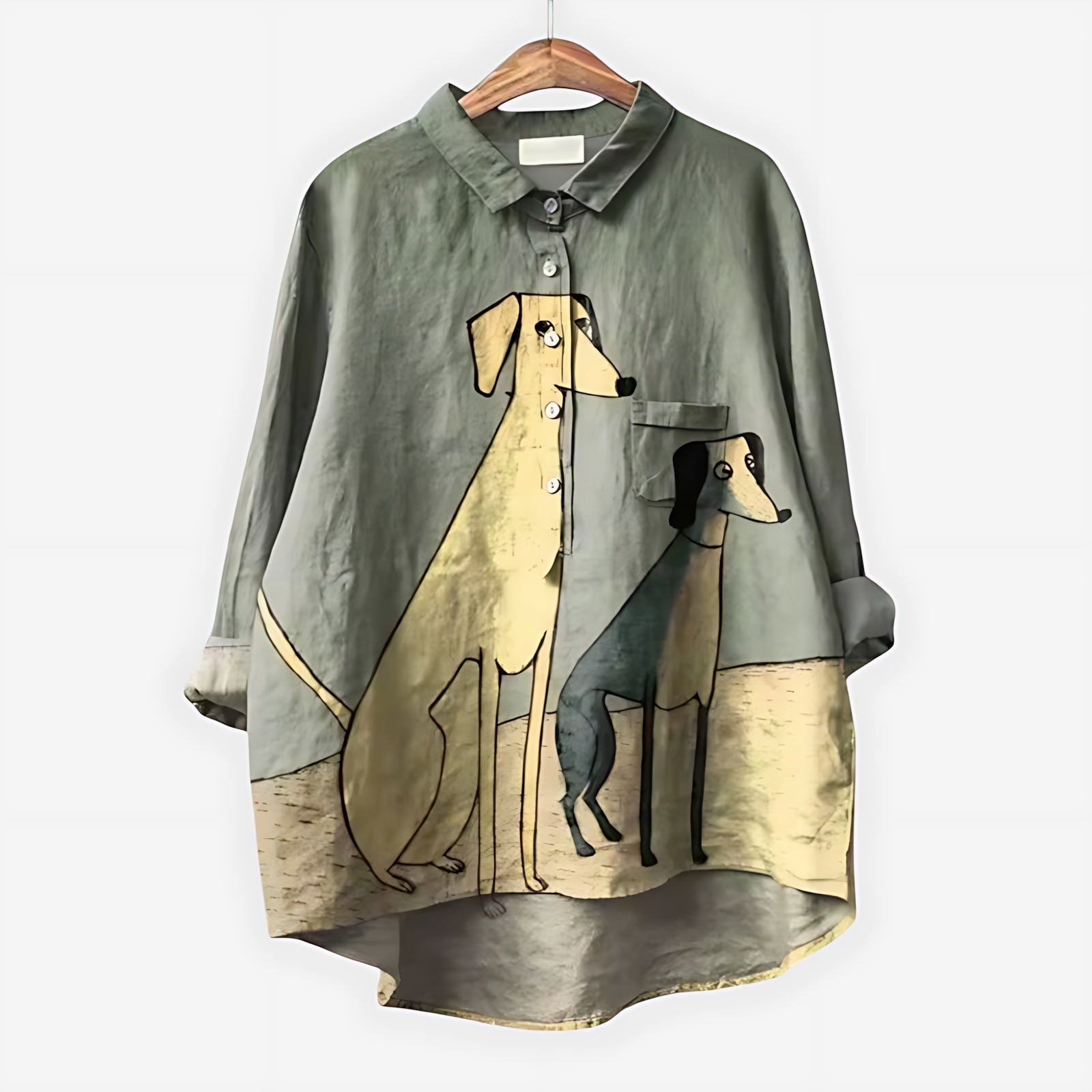 Alaia – Dog Print Button Up High Low Blouse