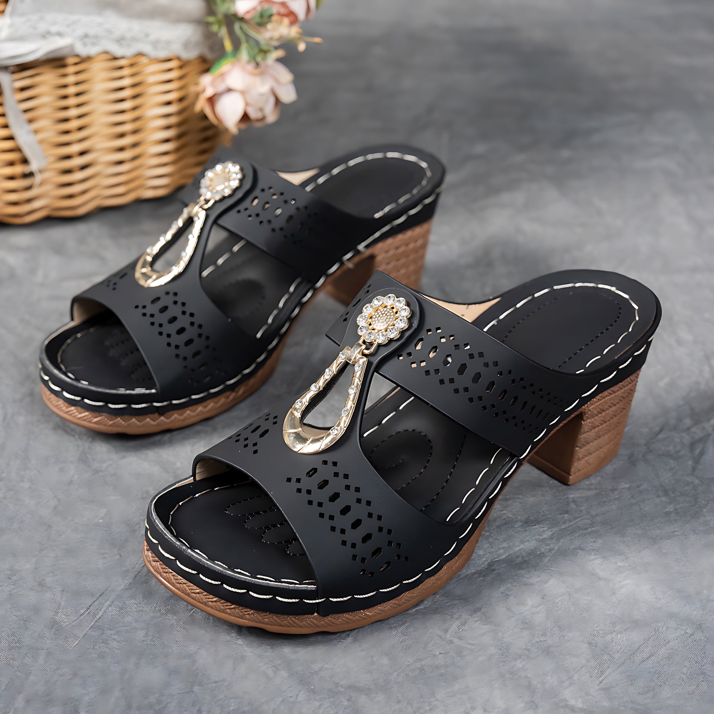Alaia – Embellished Cutout Block Heel Mules