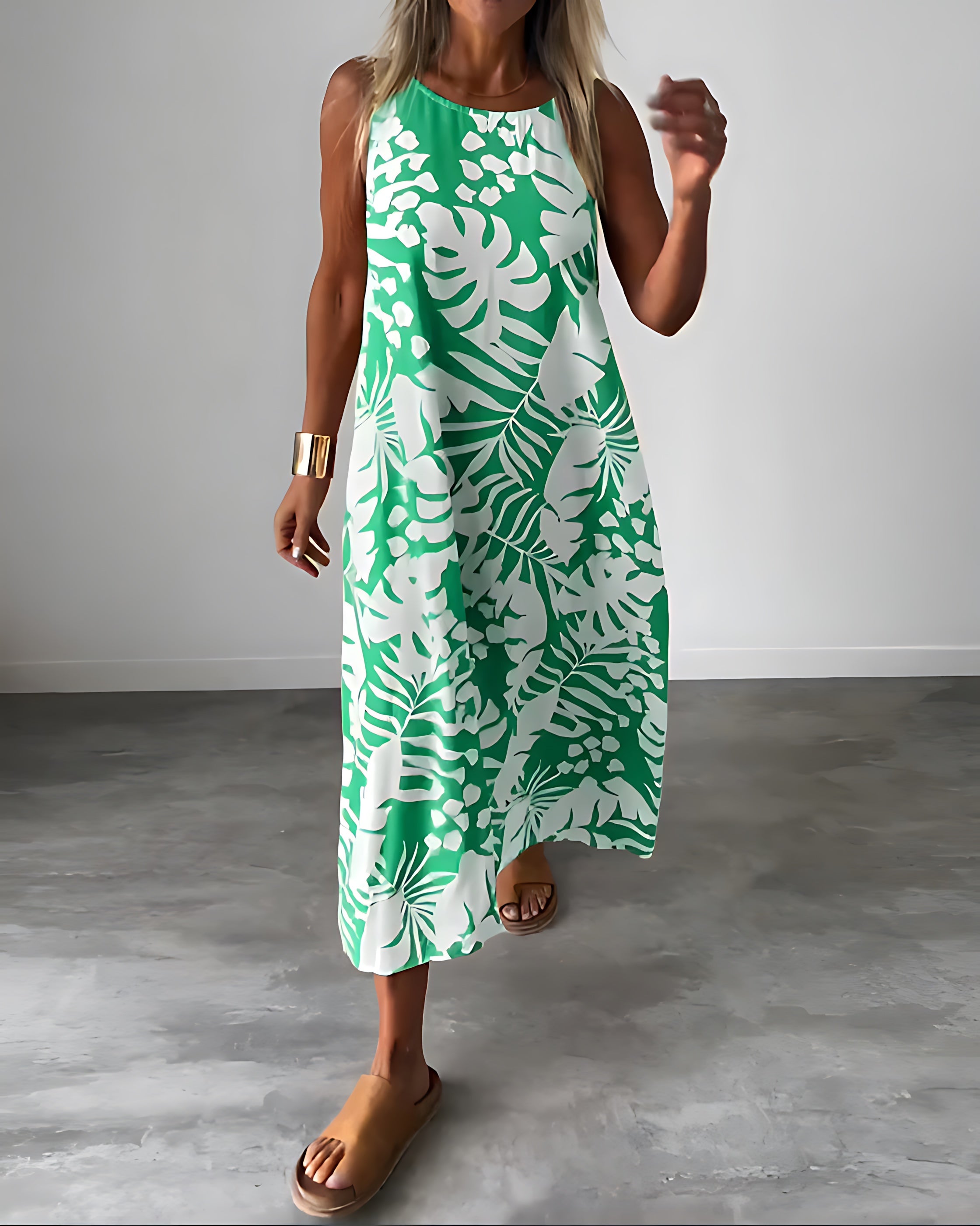 Alice – Tropical Print A-Line Summer Maxi Dress