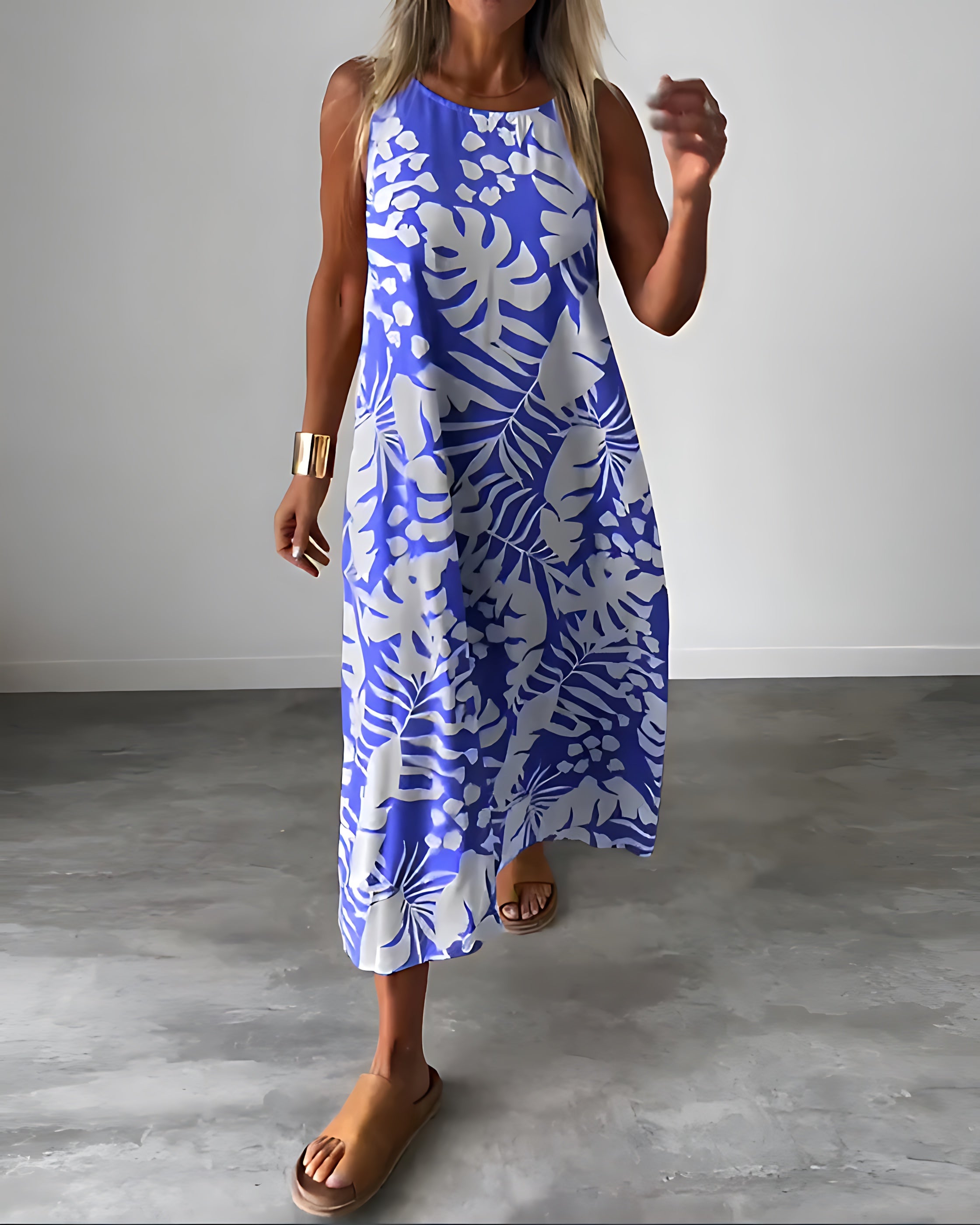 Alice – Tropical Print A-Line Summer Maxi Dress