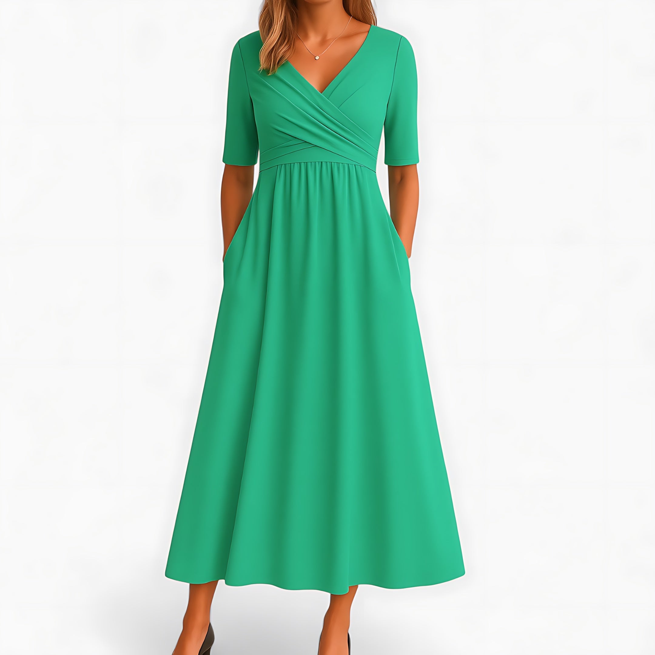 Alice – V Neck Pleated Fit and Flare Maxi Dress