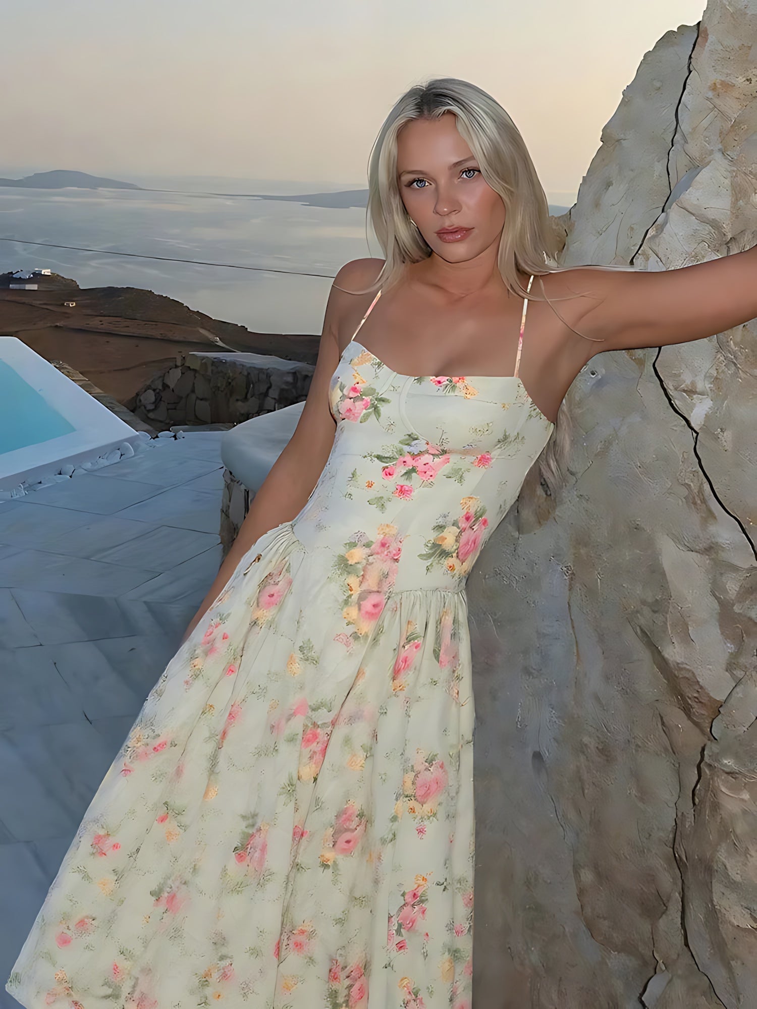 Amara – Floral Print Corset Wedding Guest Midi Dress