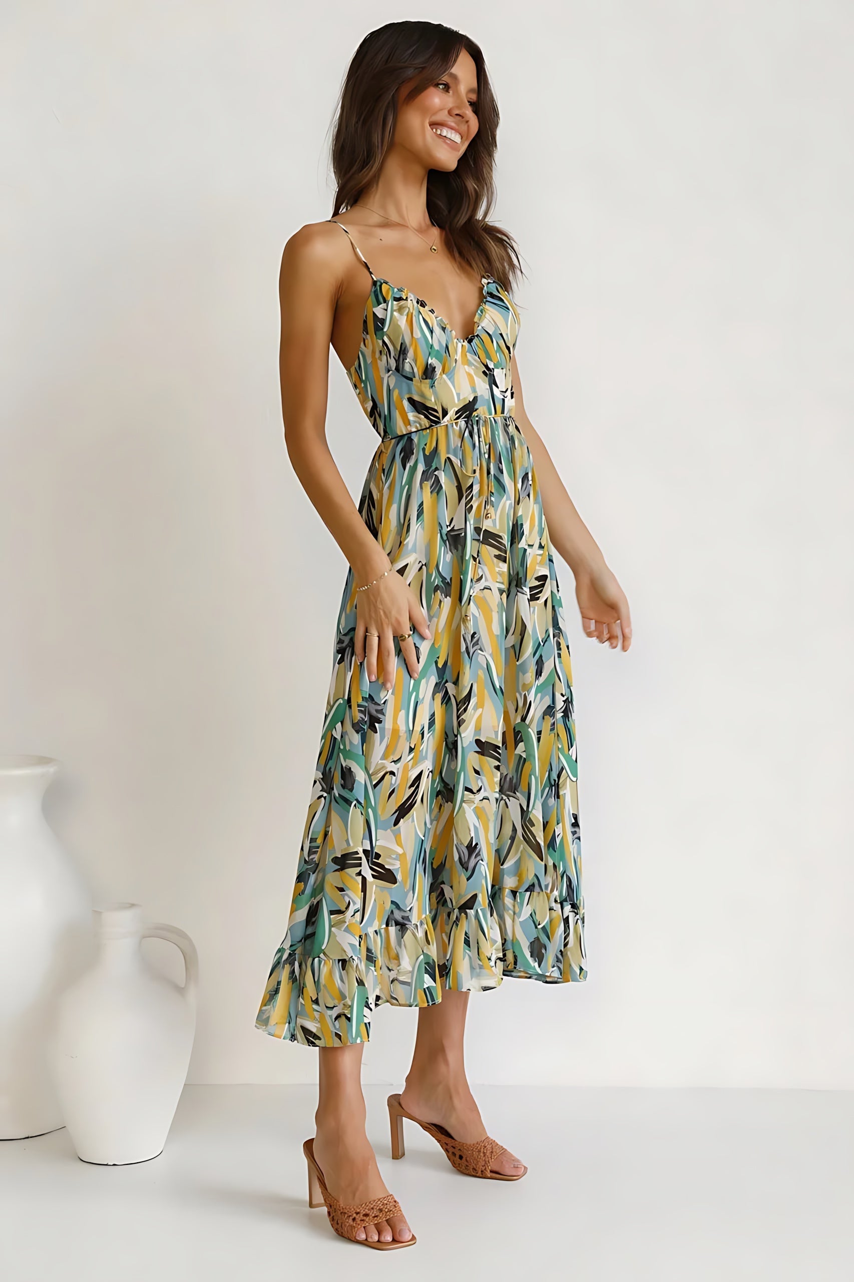 Amara – Floral Smocked Tiered Summer Midi Dress