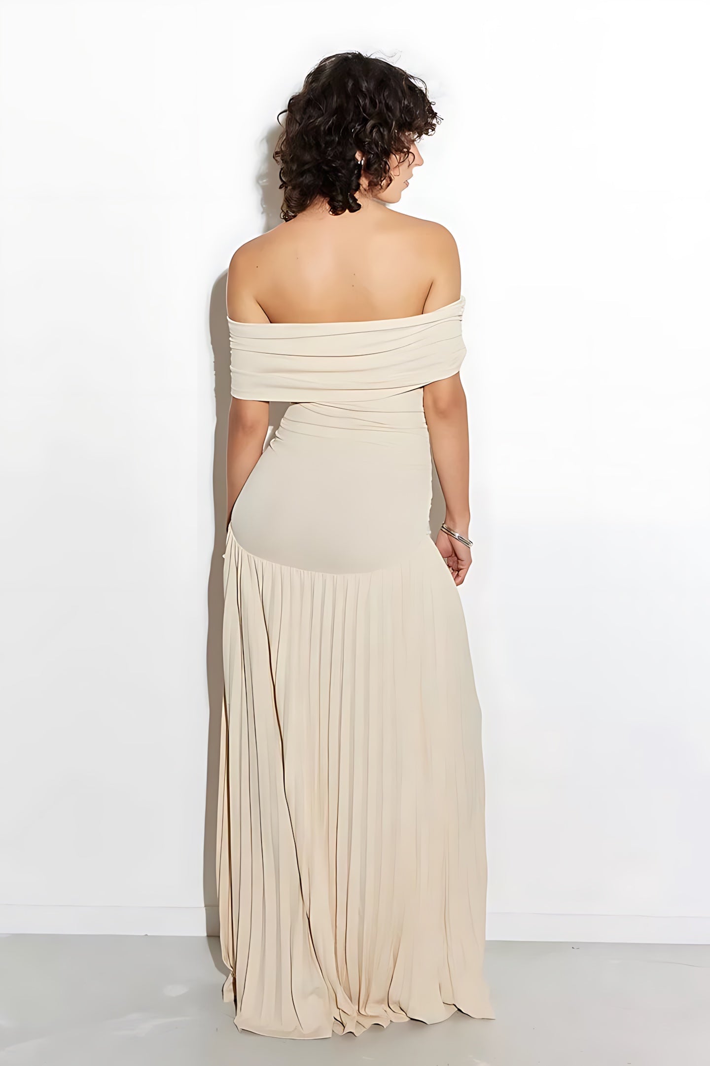 Amara – Off Shoulder Pleated Evening Maxi Dress