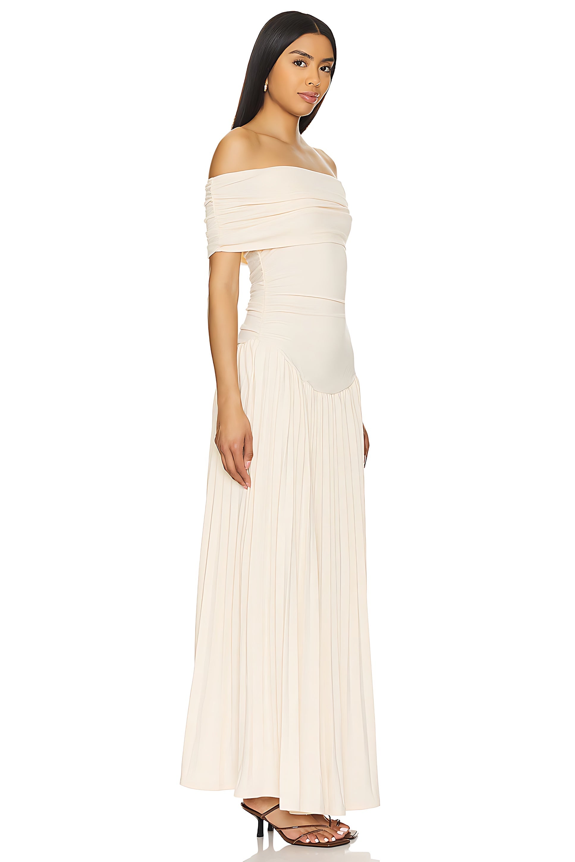 Amara – Off Shoulder Pleated Evening Maxi Dress