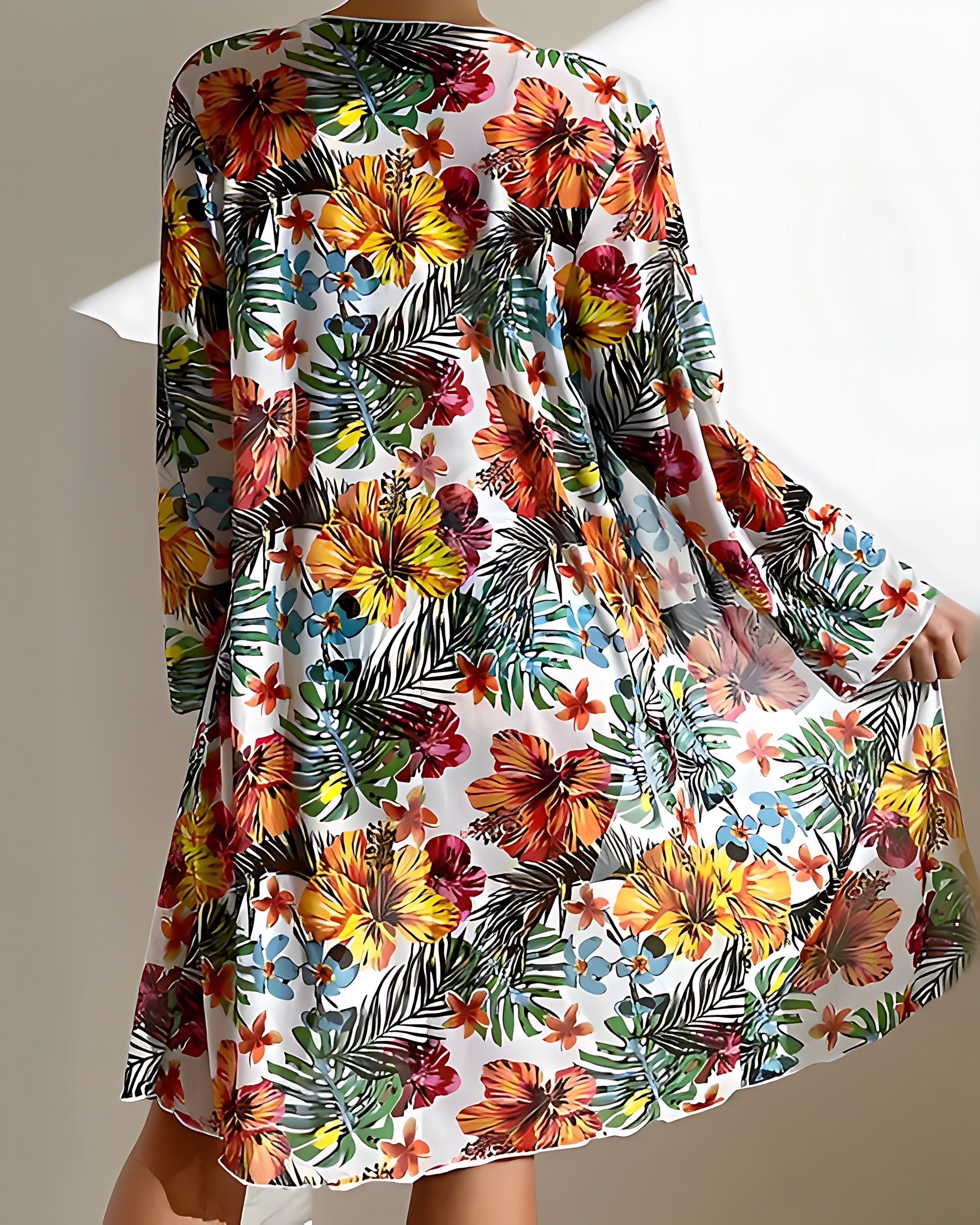 Amara – Tropical Print Three Piece Bikini Set with Cover Up