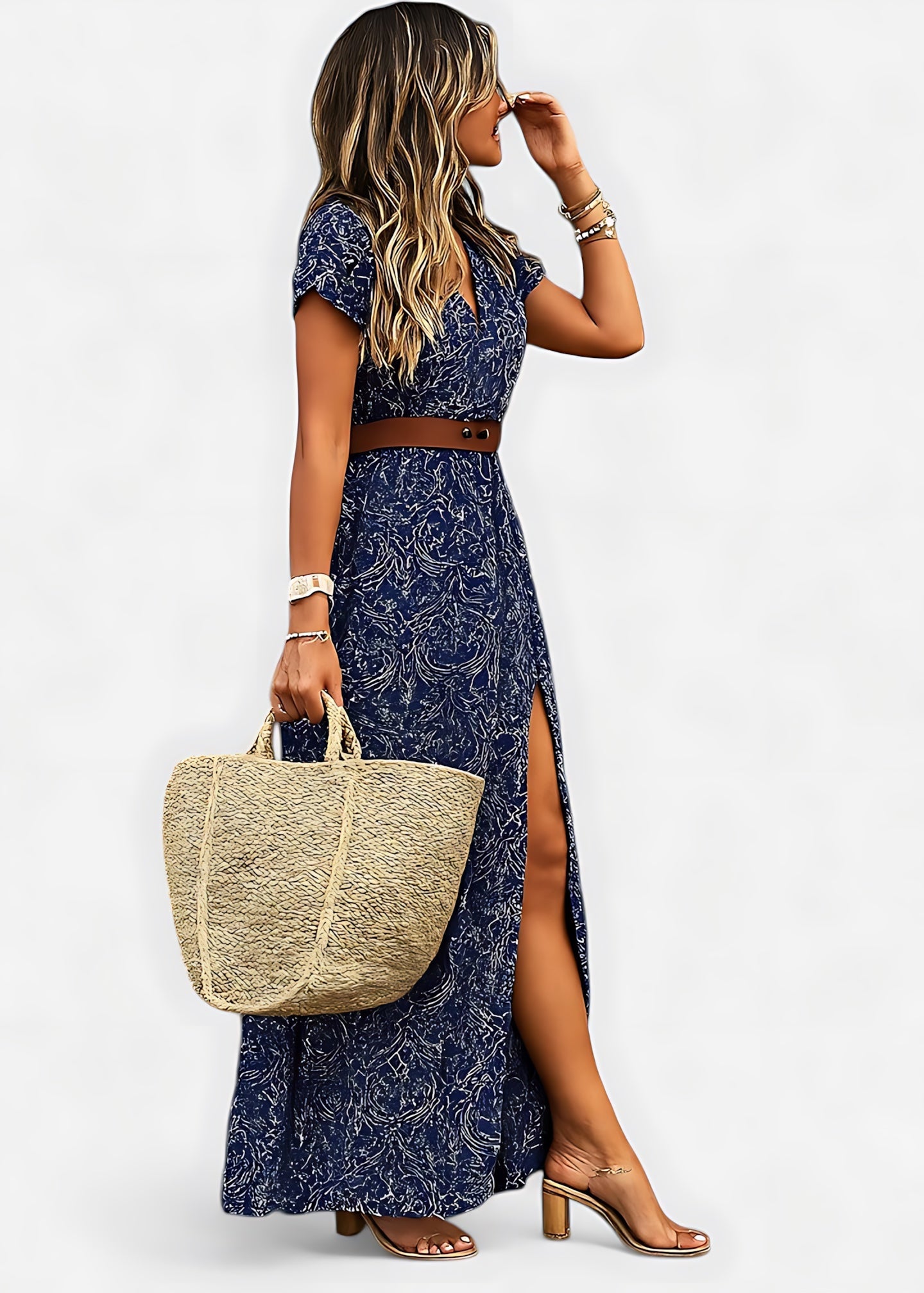 Amaya – Boho Print Wrap High Slit Maxi Dress