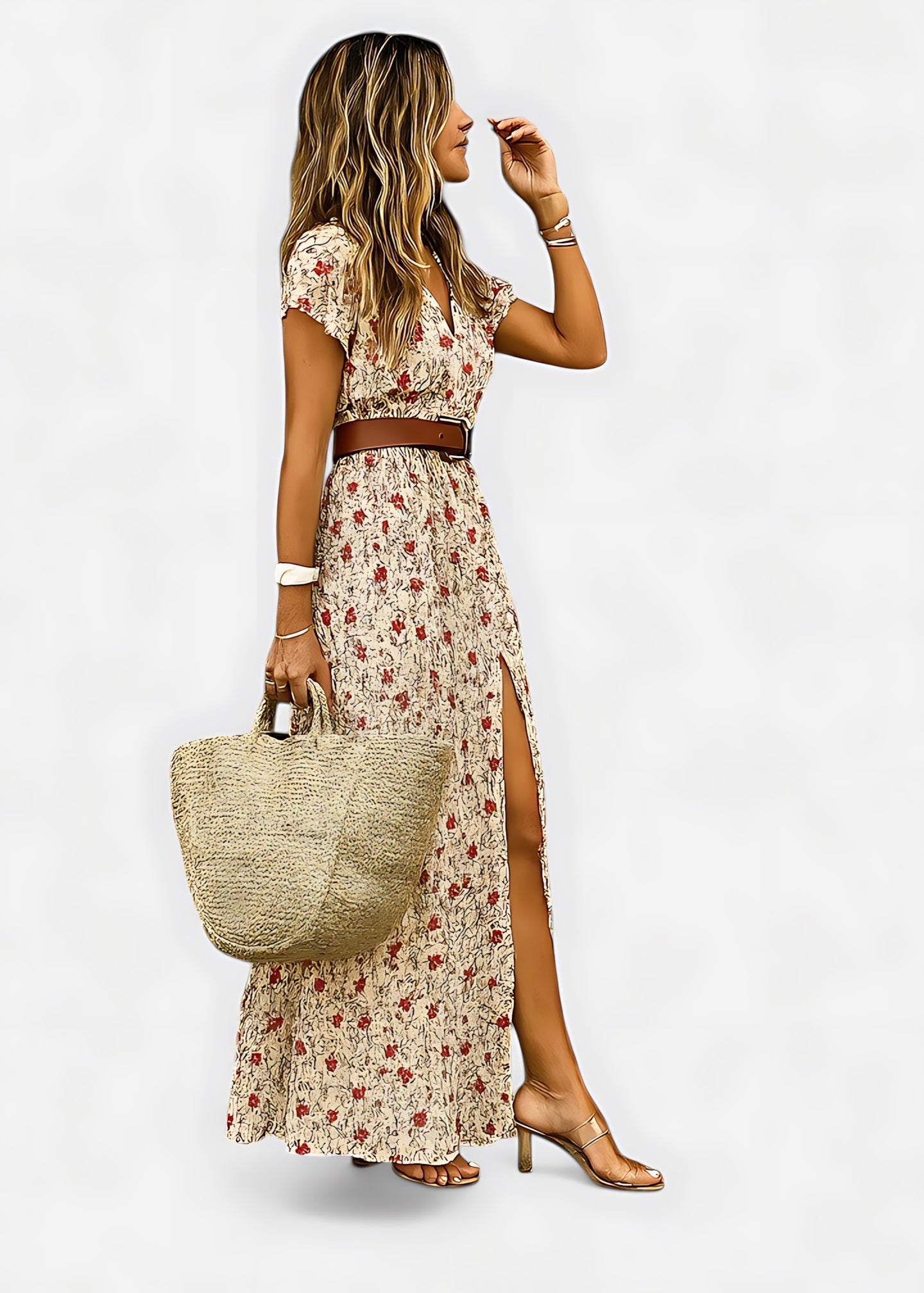 Amaya – Boho Print Wrap High Slit Maxi Dress