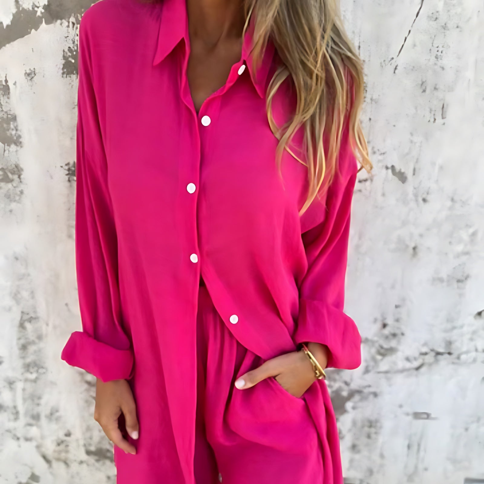 Amaya – Striped Button Up Shirt and Wide Leg Pants Set