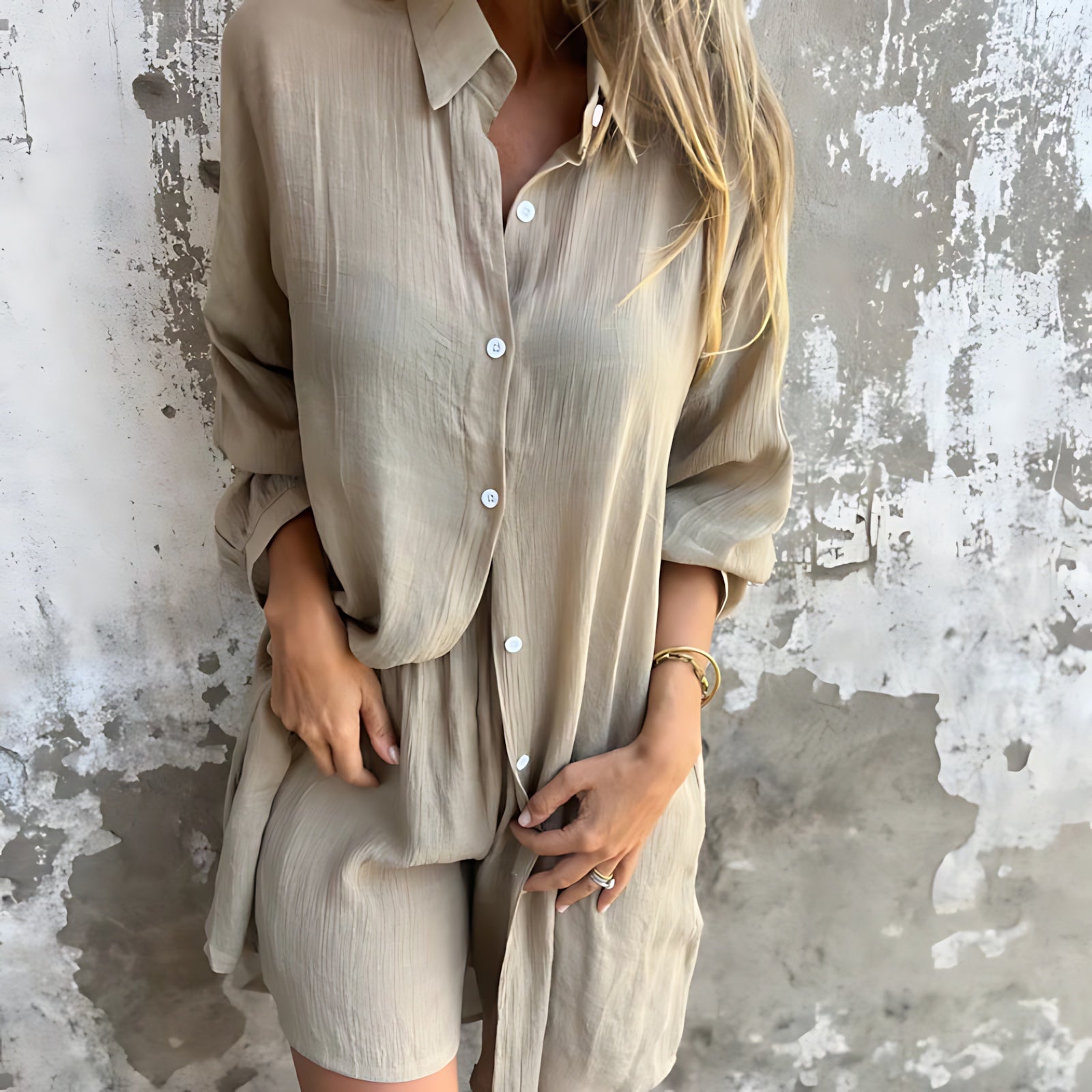 Amaya – Striped Button Up Shirt and Wide Leg Pants Set
