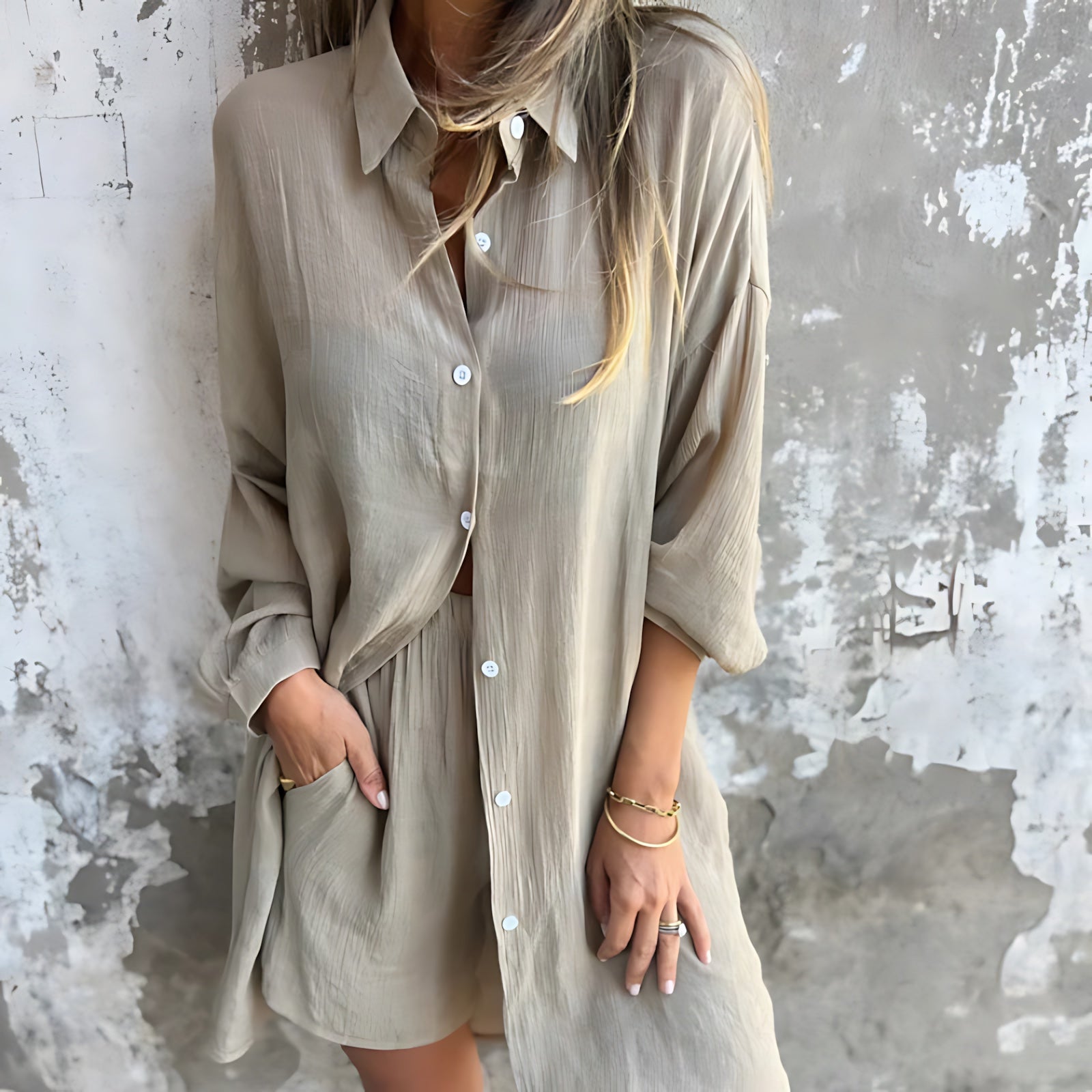Amaya – Striped Button Up Shirt and Wide Leg Pants Set