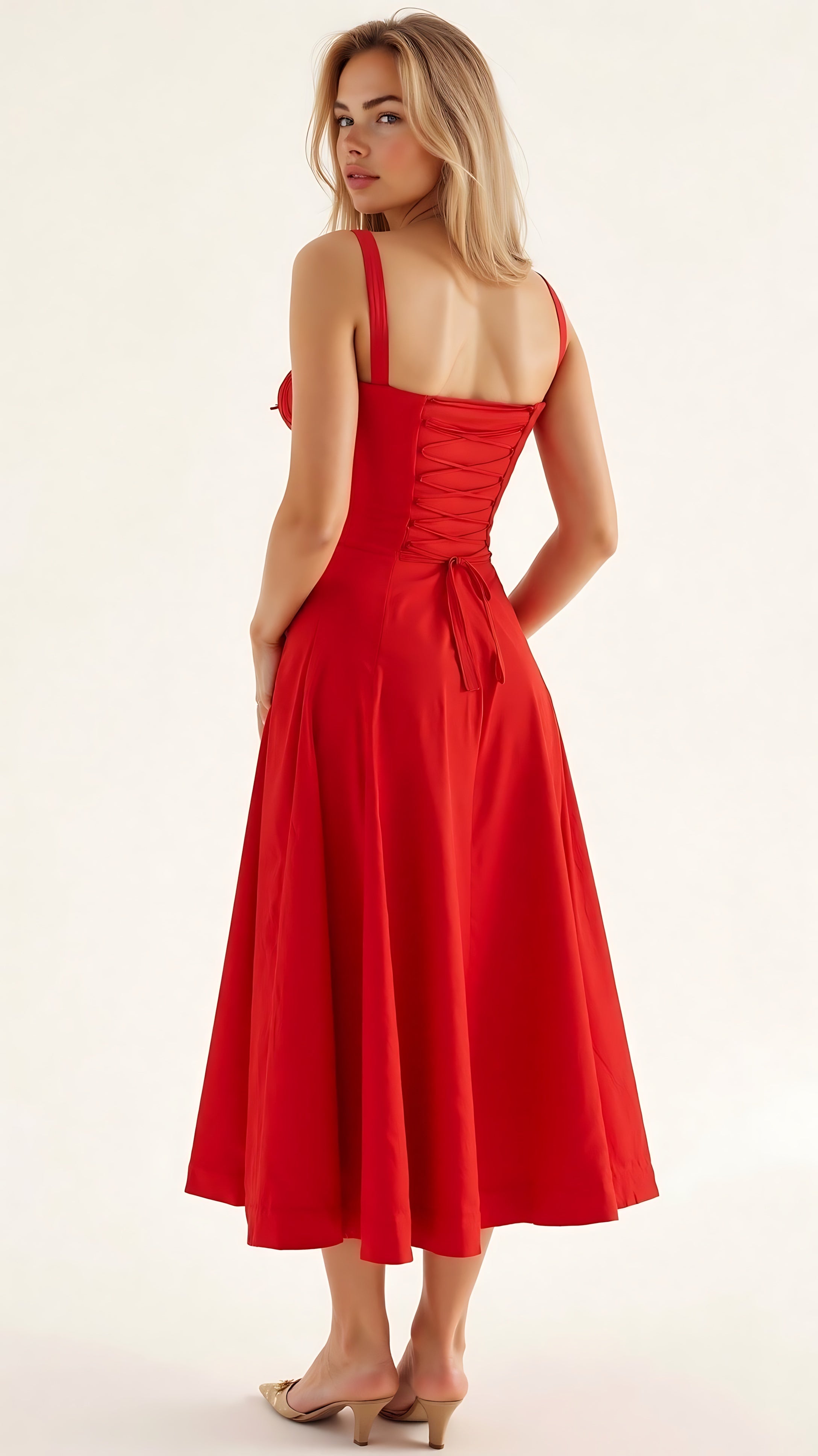 Amber – Floral Corset Sweetheart Cocktail Midi Dress