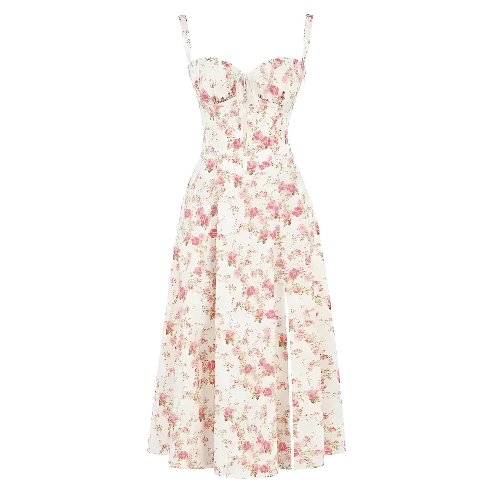 Amber – Floral Corset Sweetheart Cocktail Midi Dress