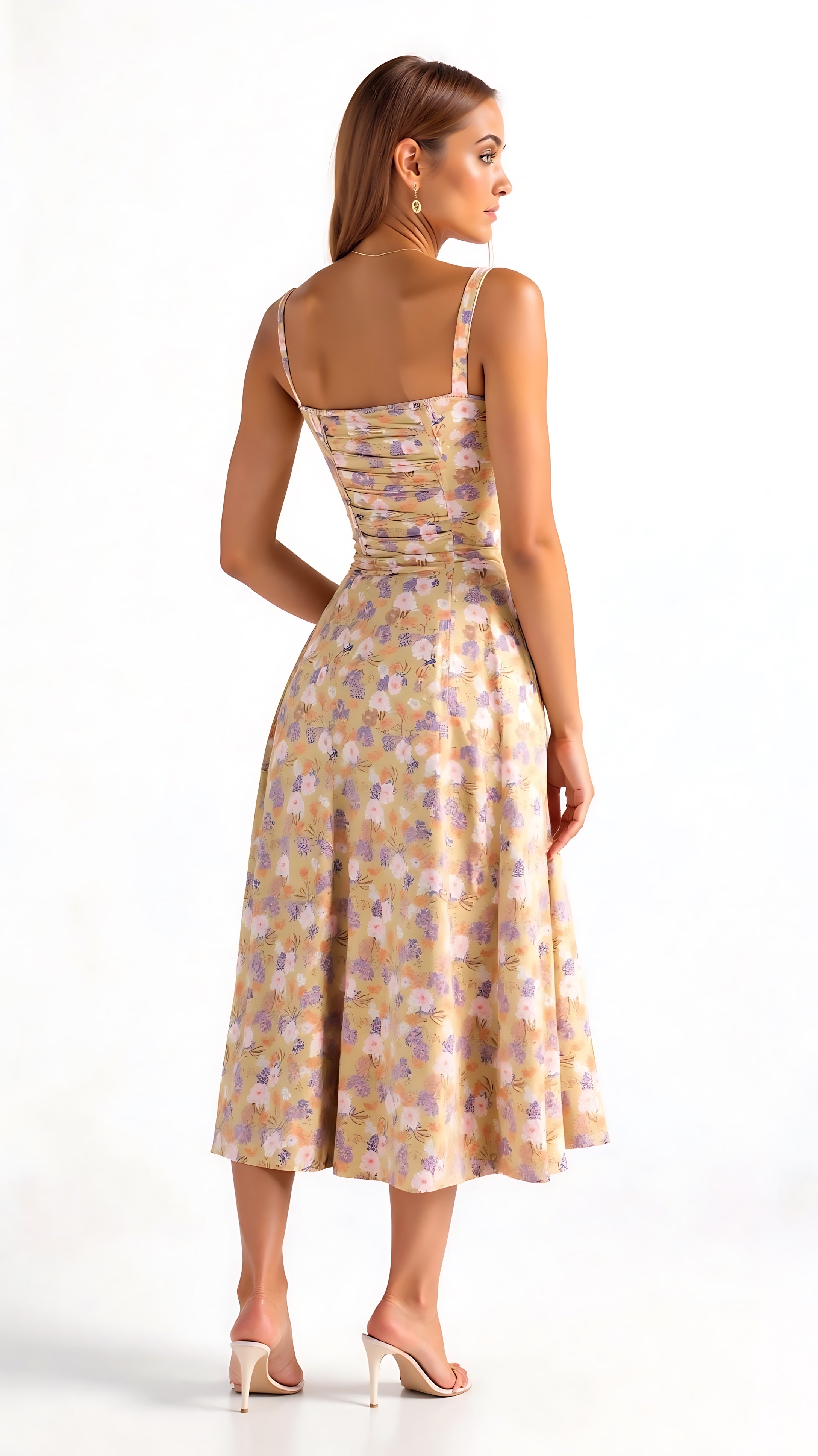 Amber – Floral Corset Sweetheart Cocktail Midi Dress