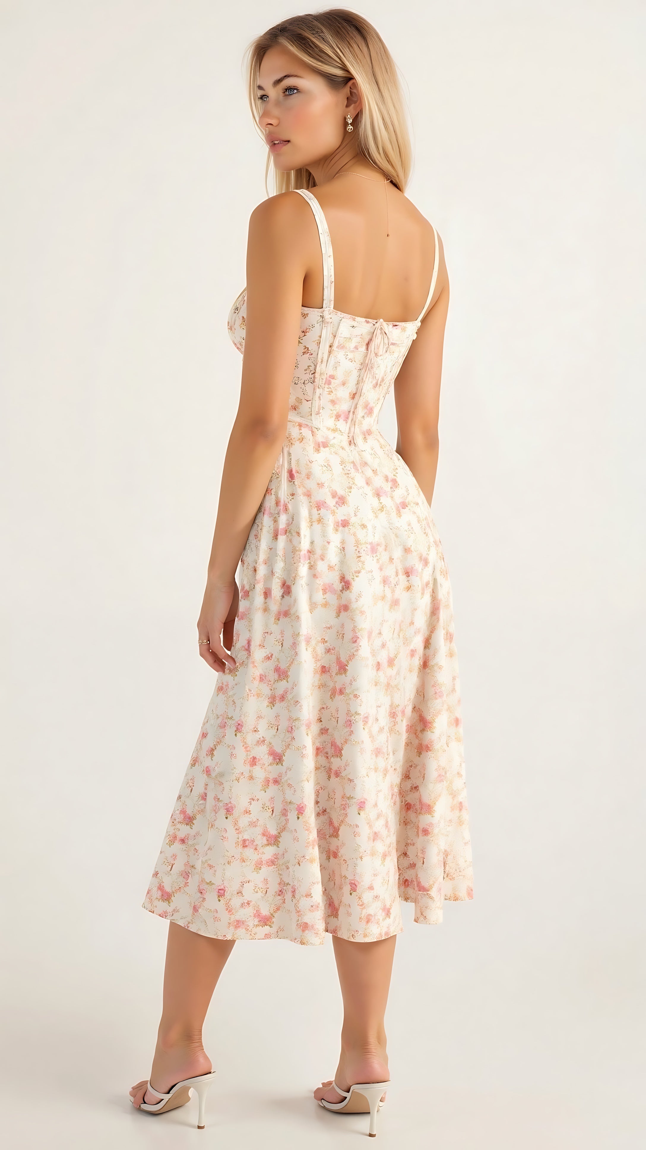 Amber – Floral Corset Sweetheart Cocktail Midi Dress