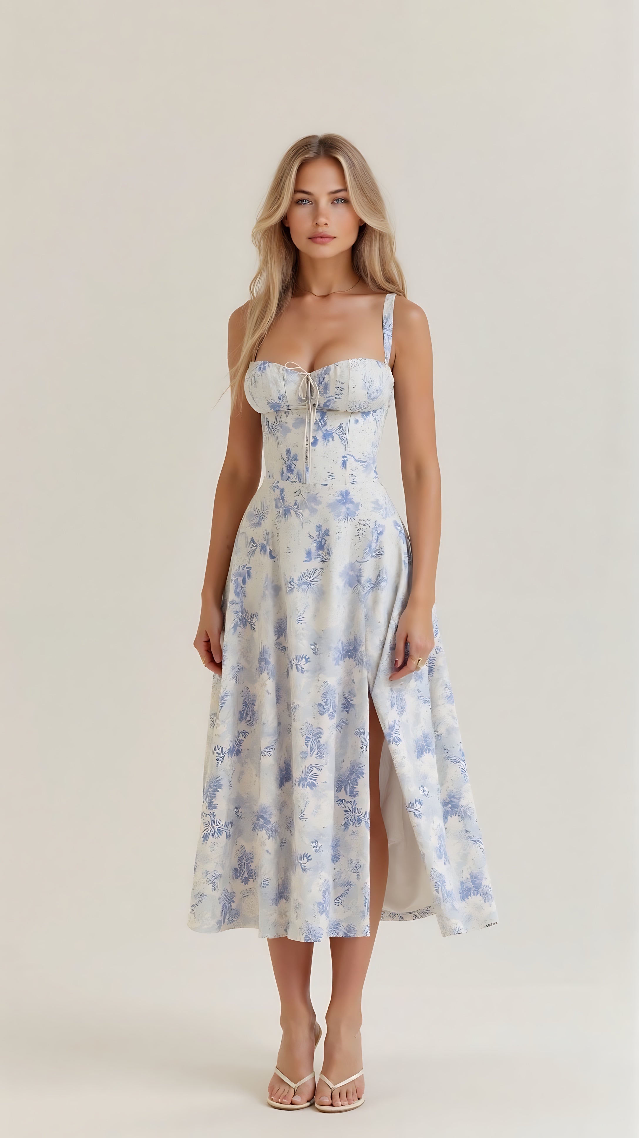 Amber – Floral Corset Sweetheart Cocktail Midi Dress