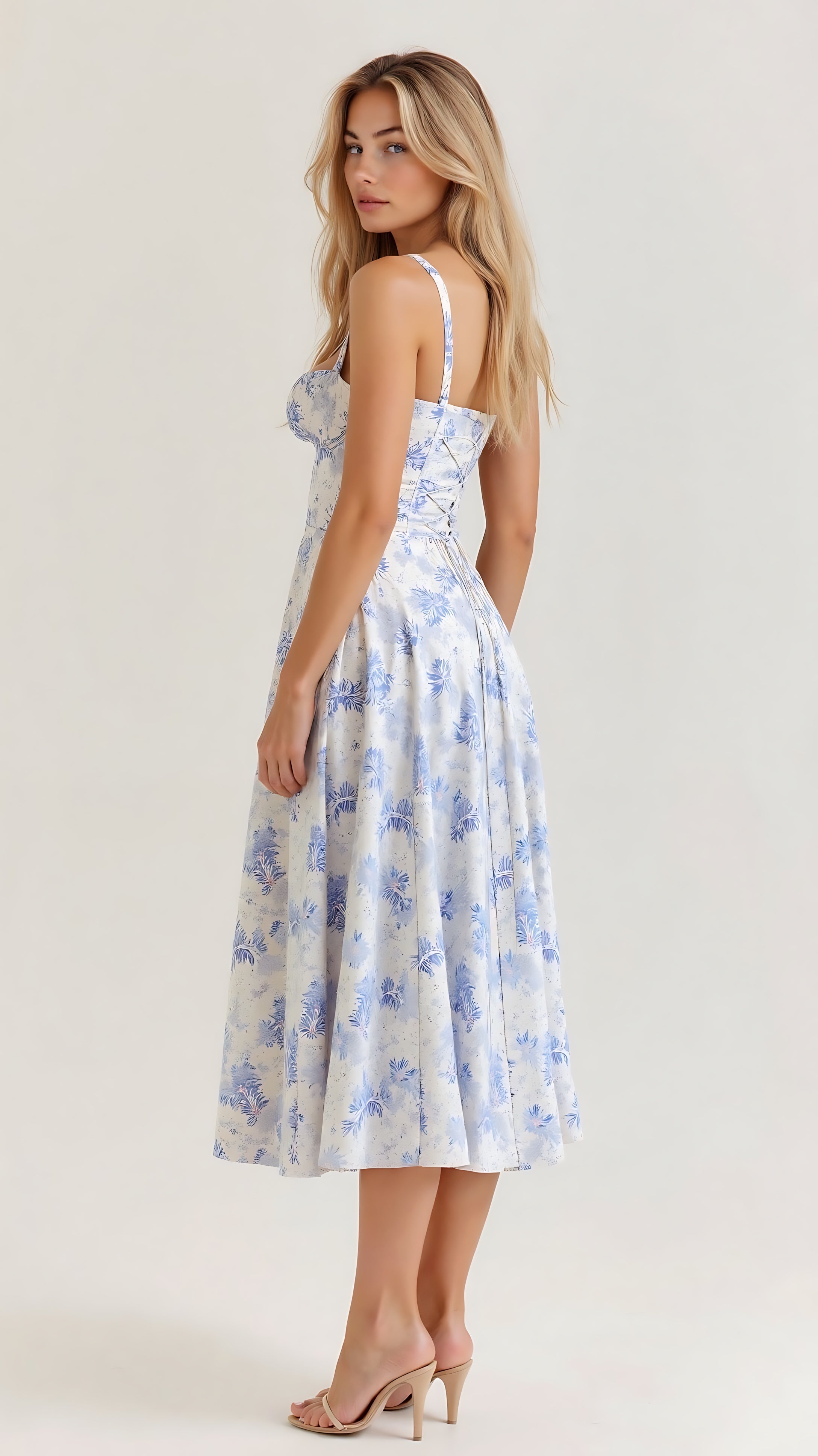 Amber – Floral Corset Sweetheart Cocktail Midi Dress