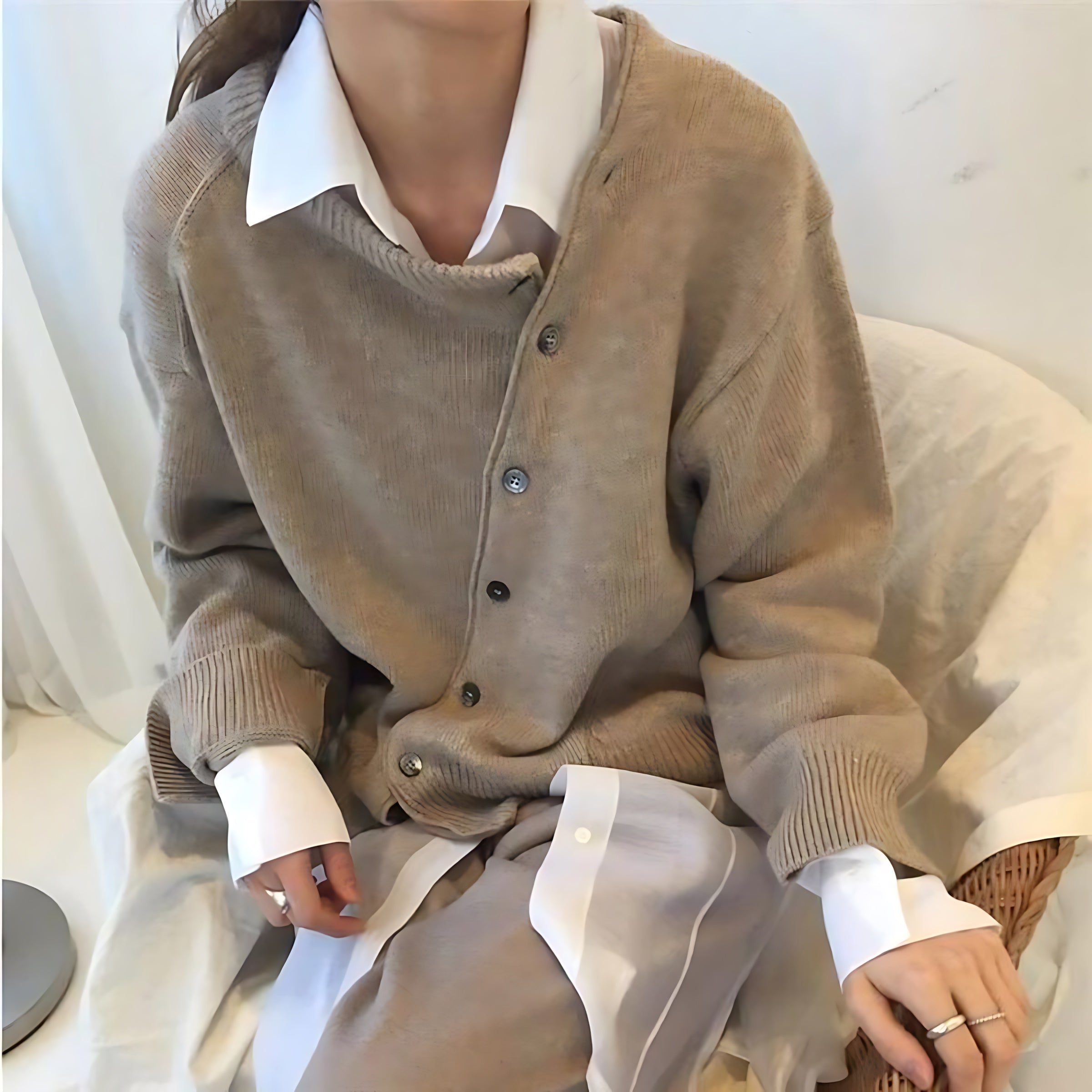 Amber – Oversized V Neck Button Up Cardigan