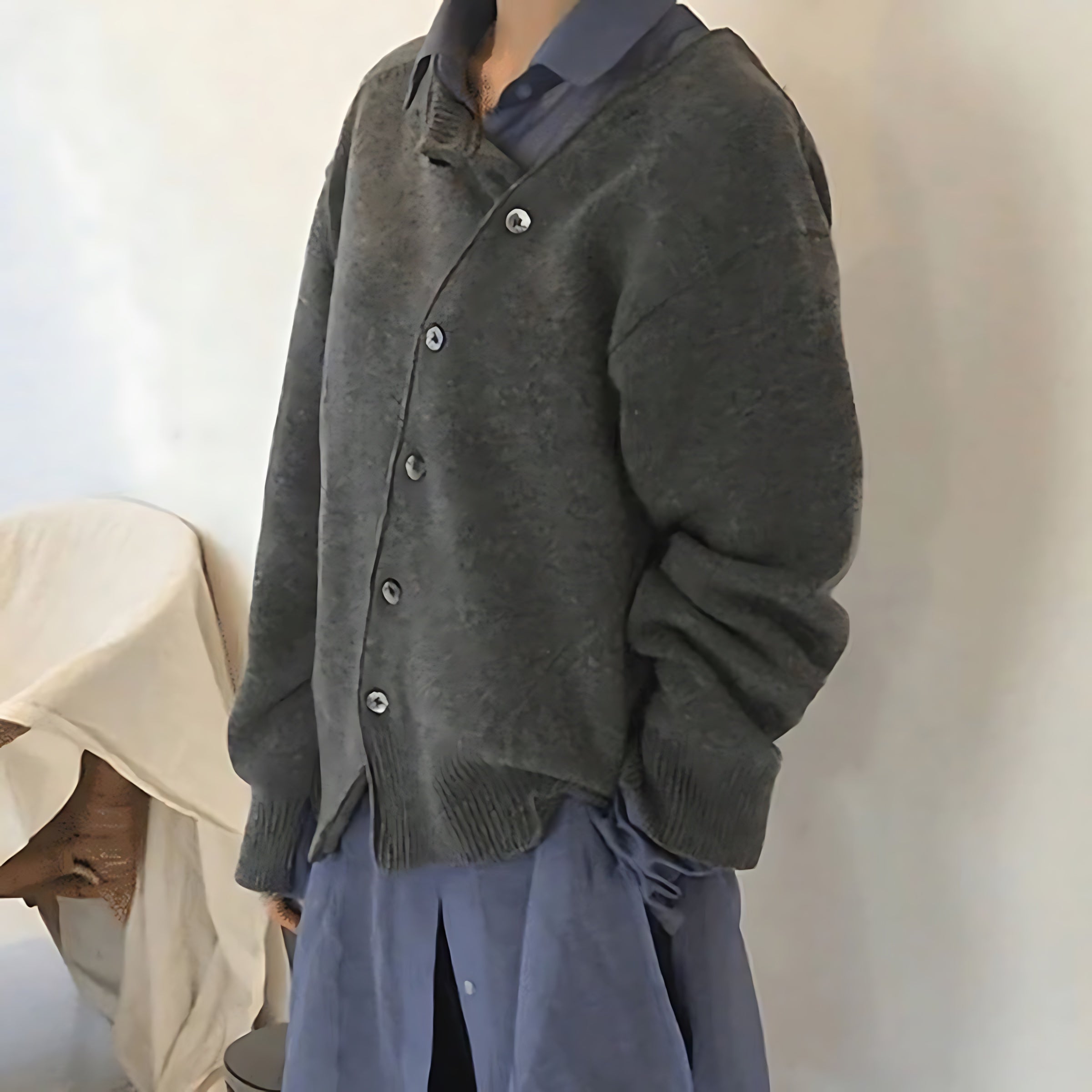 Amber – Oversized V Neck Button Up Cardigan