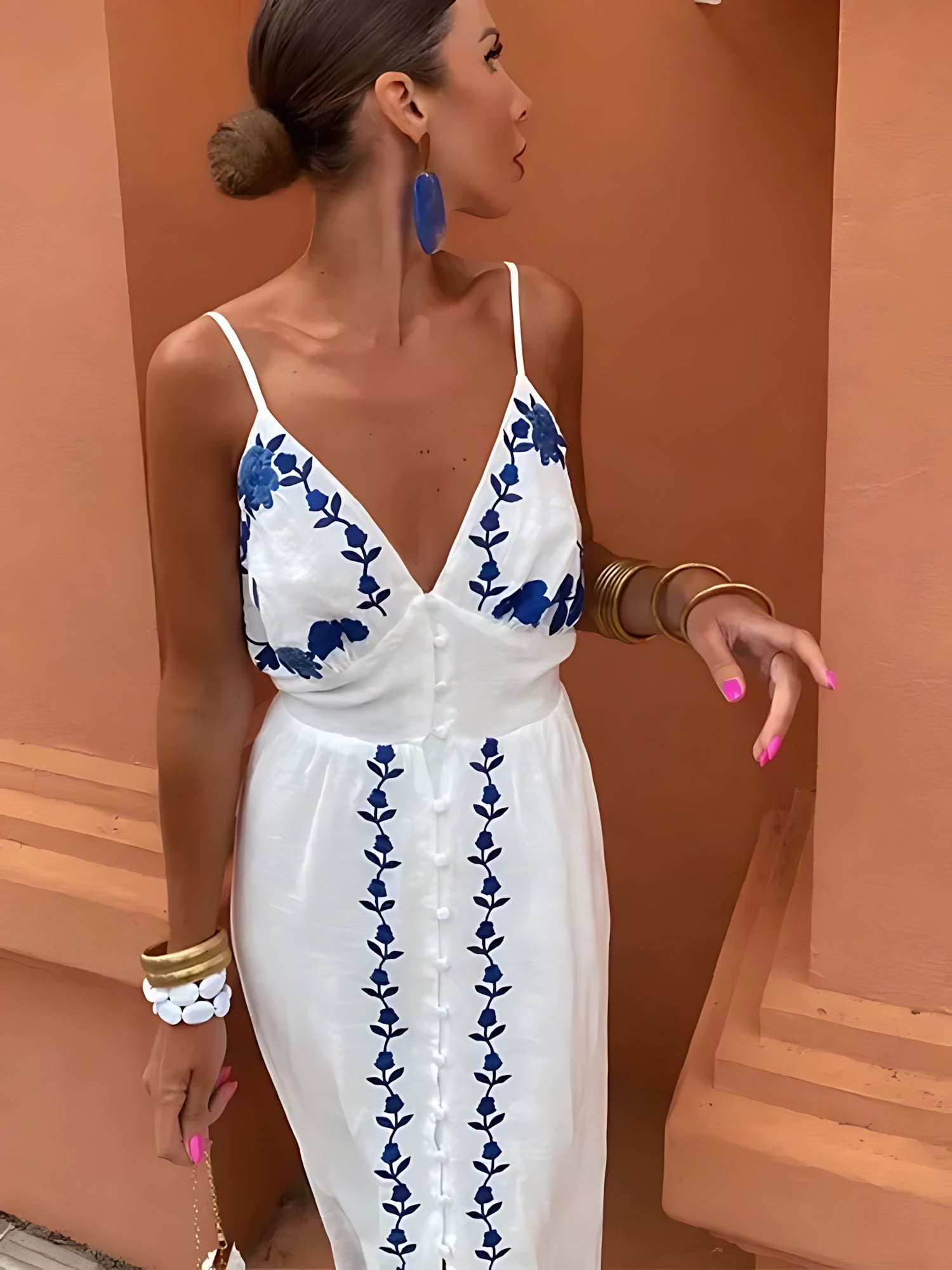 Amelia – Boho Print V Neck Slit Summer Maxi Dress