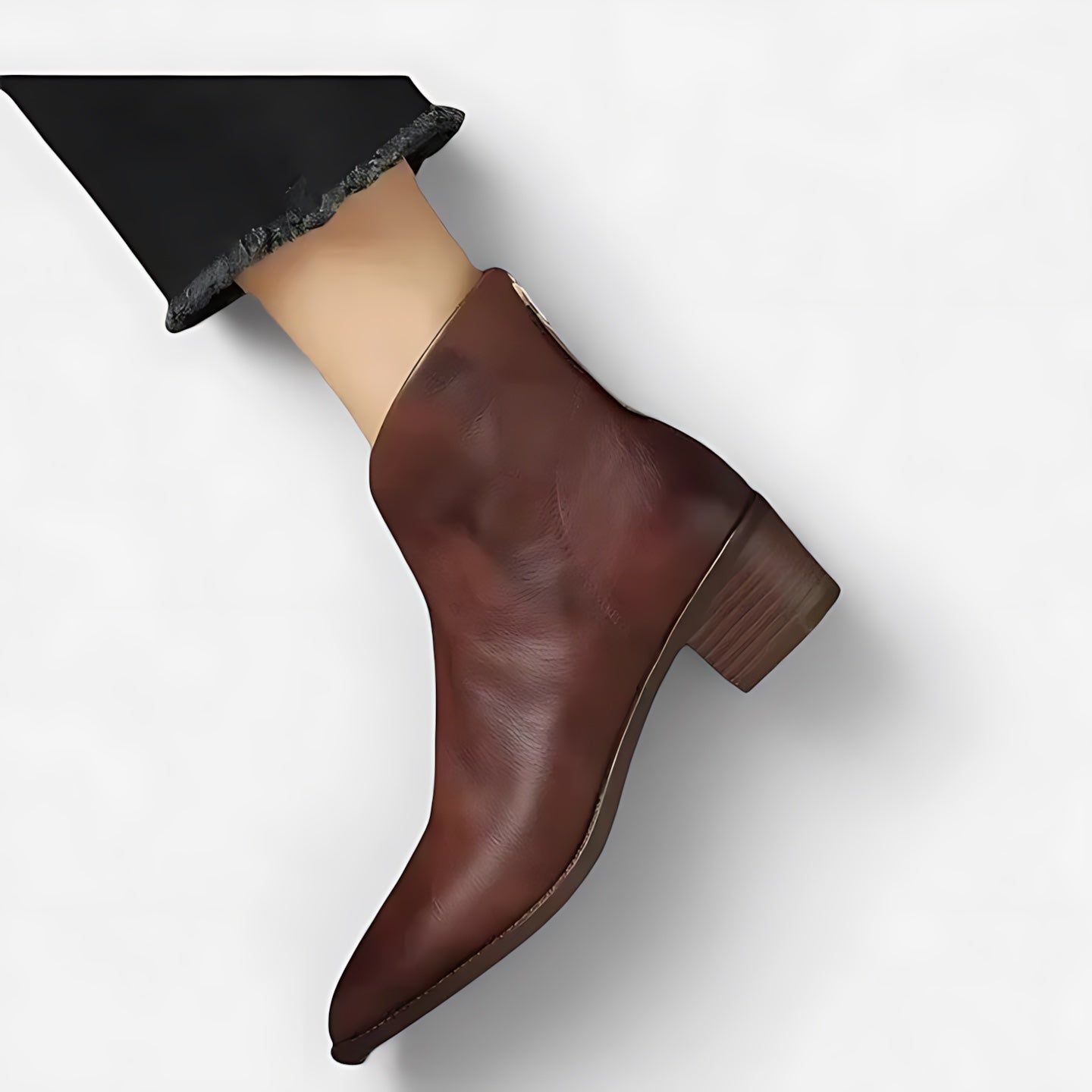 Amelia – Leather Round Toe Block Heel Ankle Boots