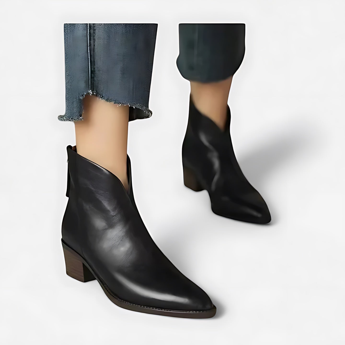 Amelia – Leather Round Toe Block Heel Ankle Boots
