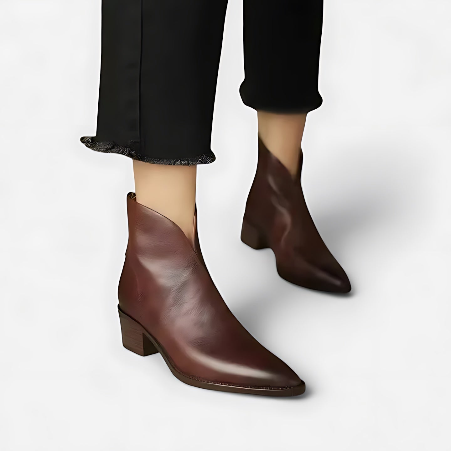 Amelia – Leather Round Toe Block Heel Ankle Boots