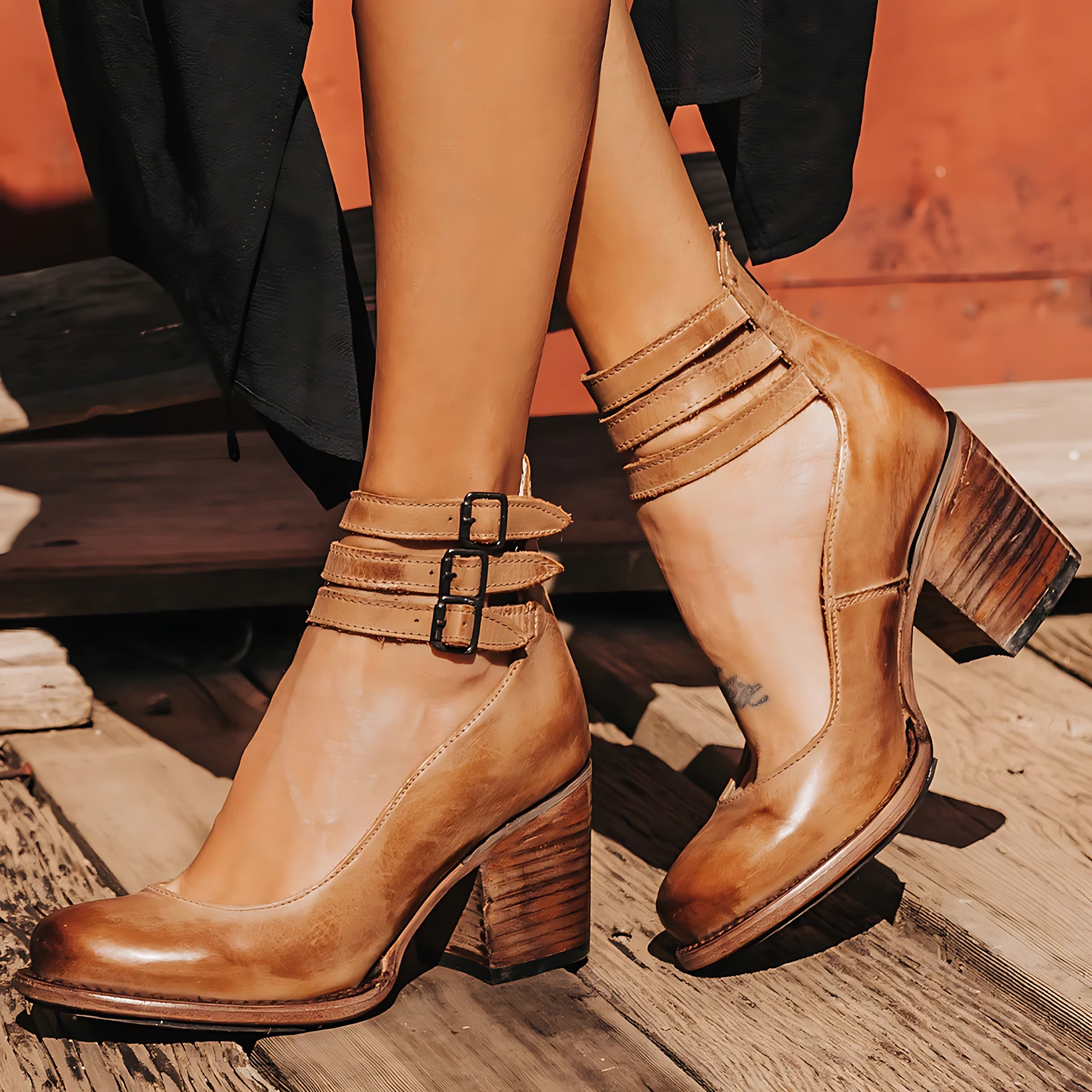 Amelia – Patent Ankle Strap Block Heel Sandals