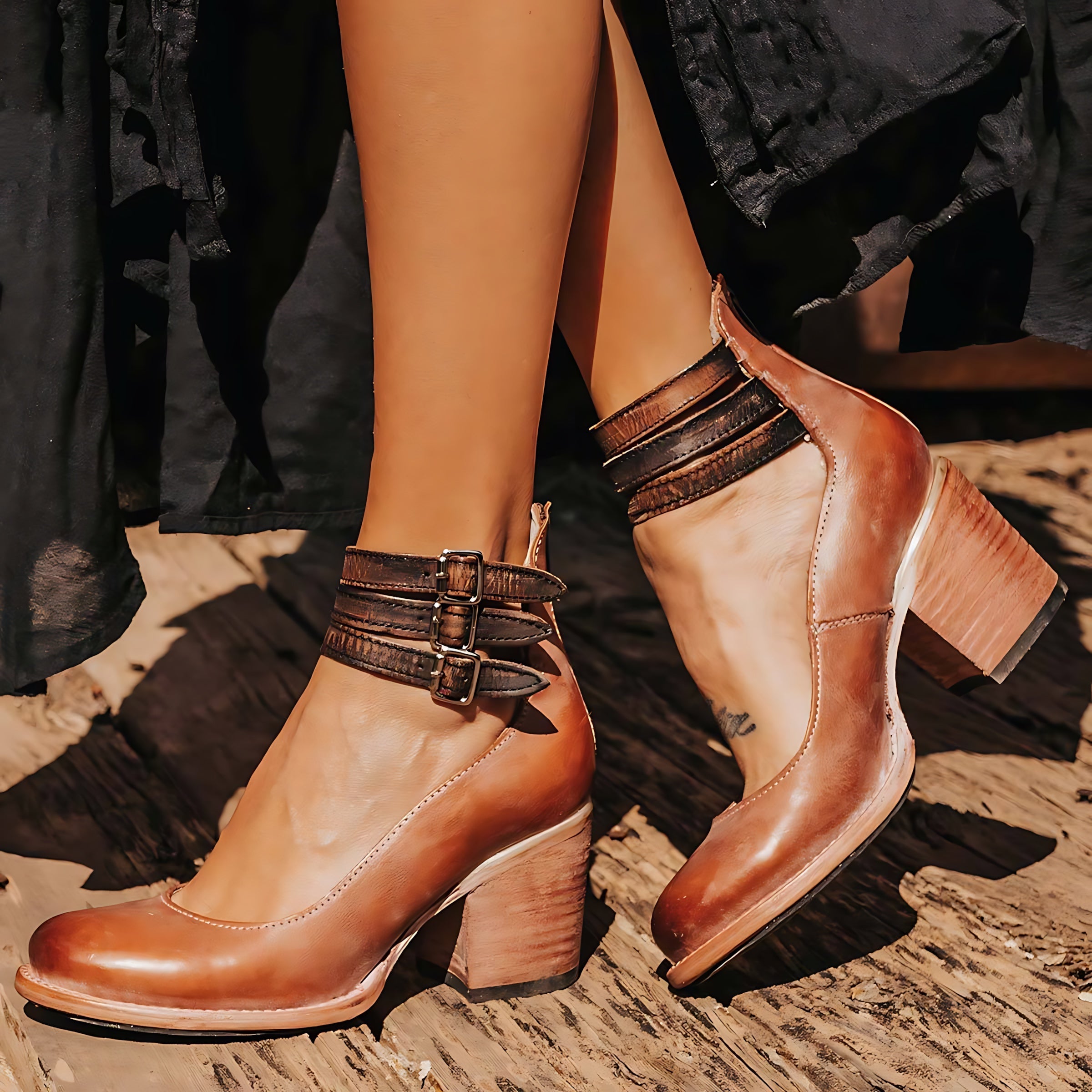 Amelia – Patent Ankle Strap Block Heel Sandals