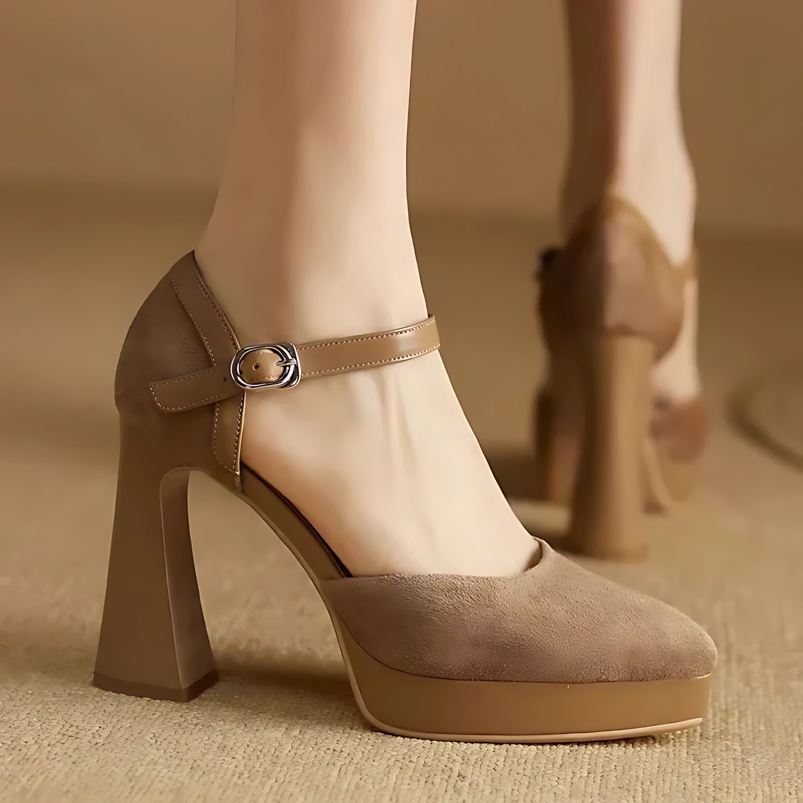 Amelia – Suede Ankle Strap Platform Pumps
