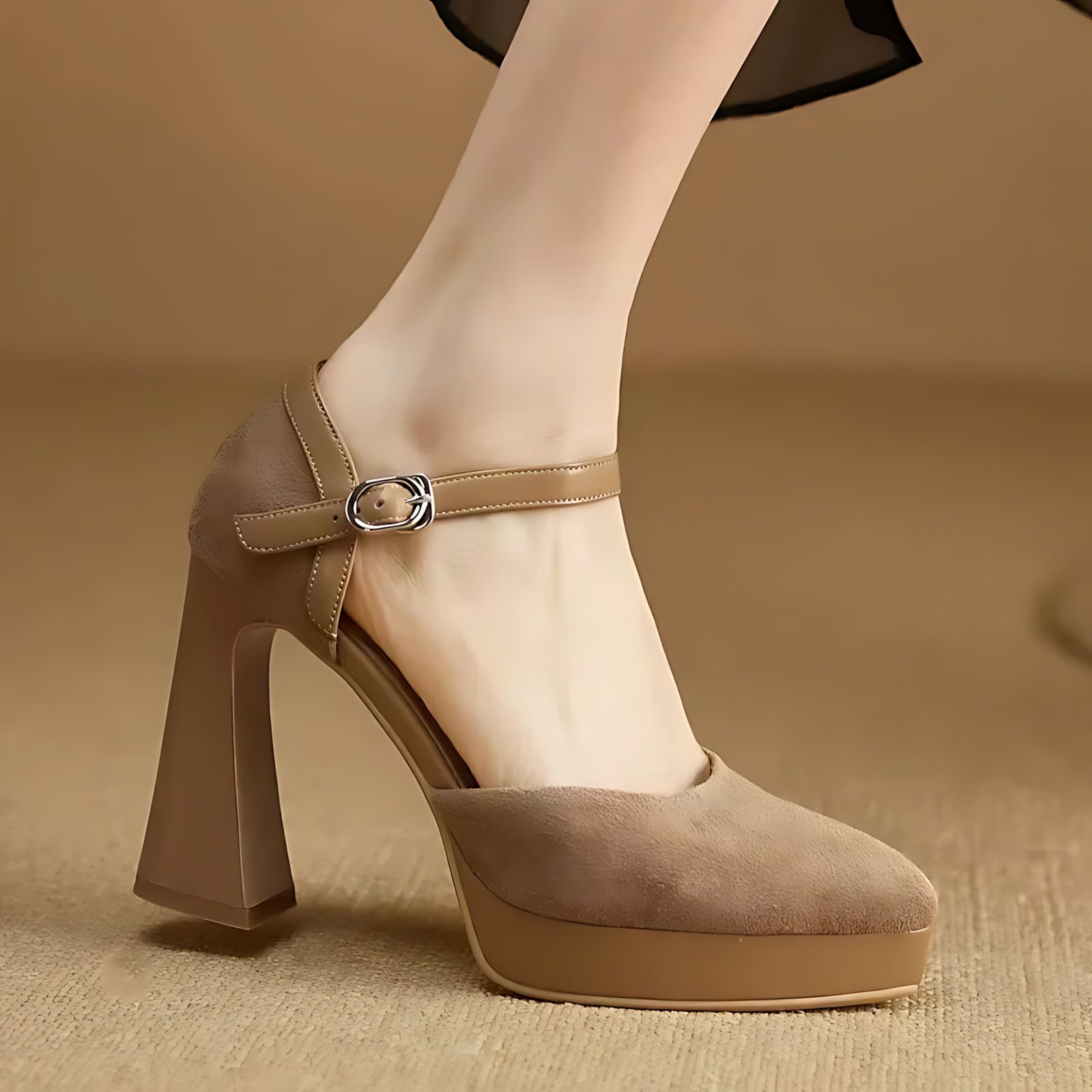 Amelia – Suede Ankle Strap Platform Pumps