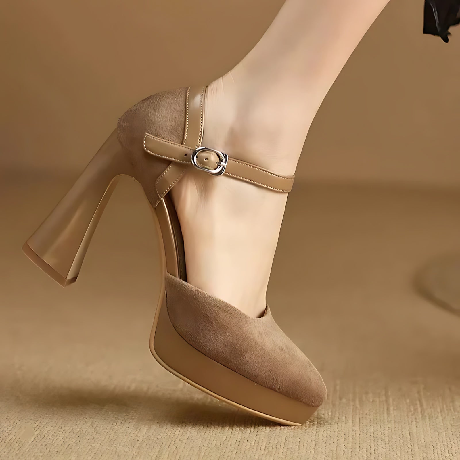 Amelia – Suede Ankle Strap Platform Pumps
