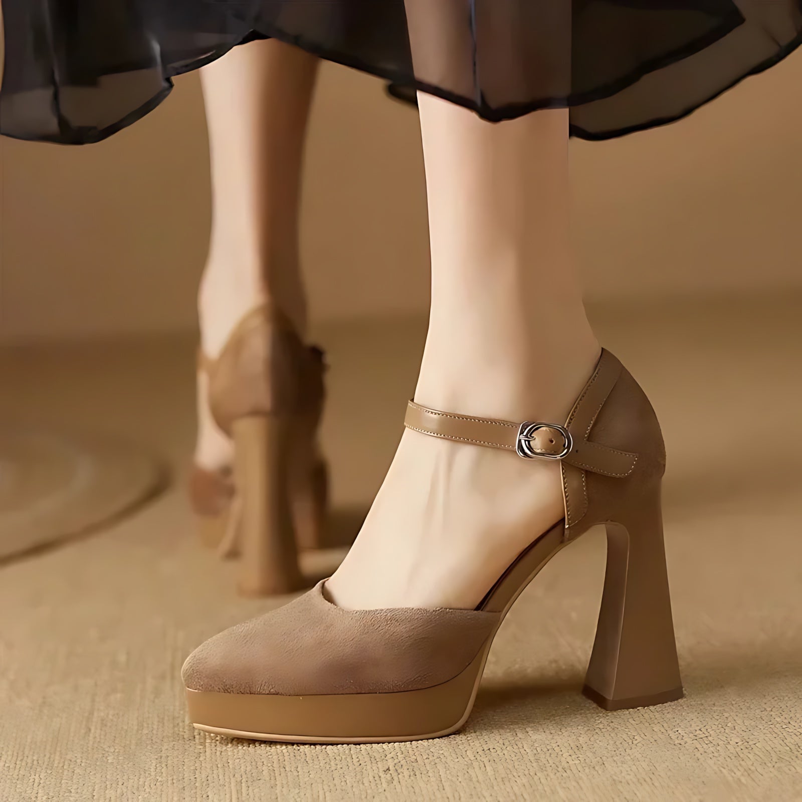 Amelia – Suede Ankle Strap Platform Pumps
