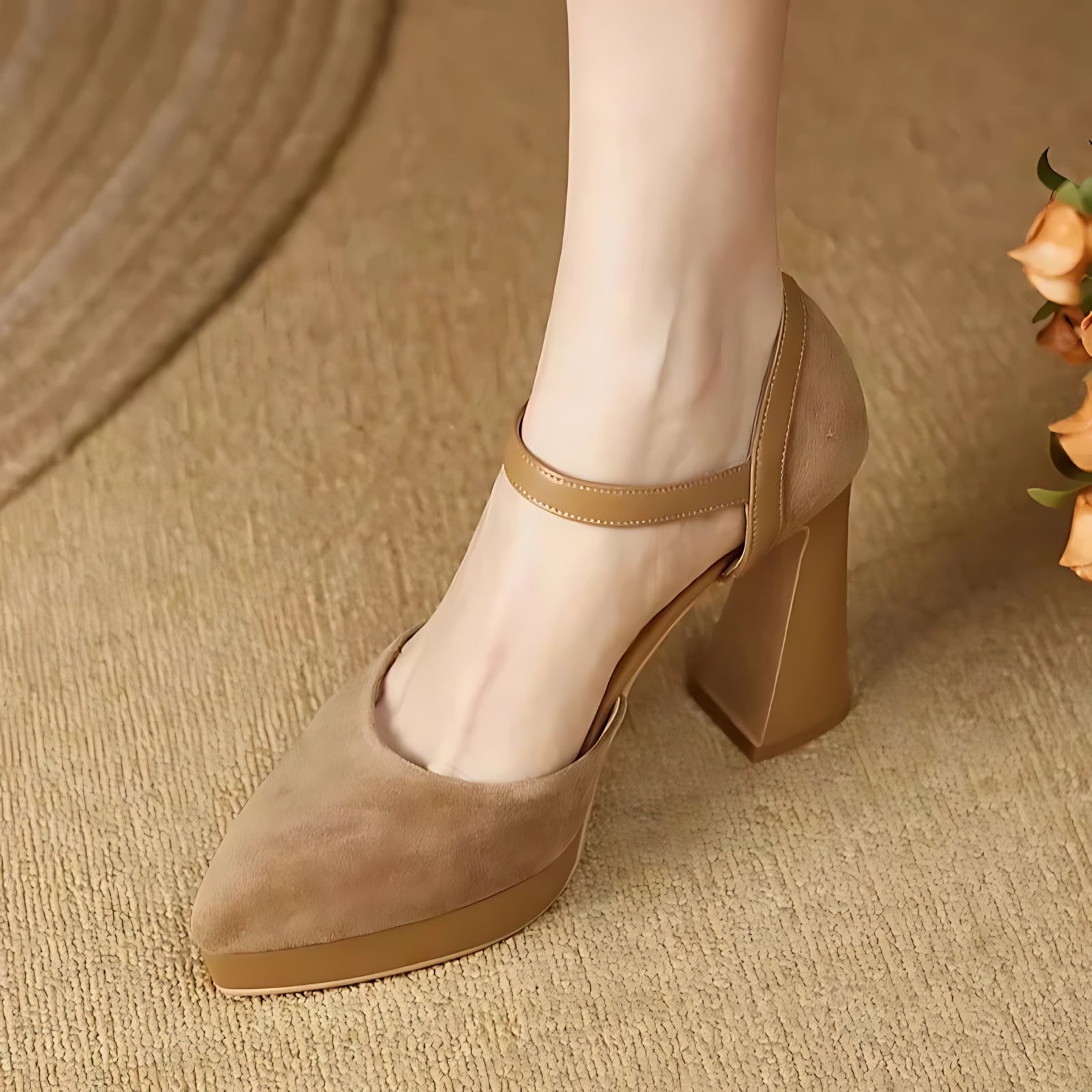 Amelia – Suede Ankle Strap Platform Pumps